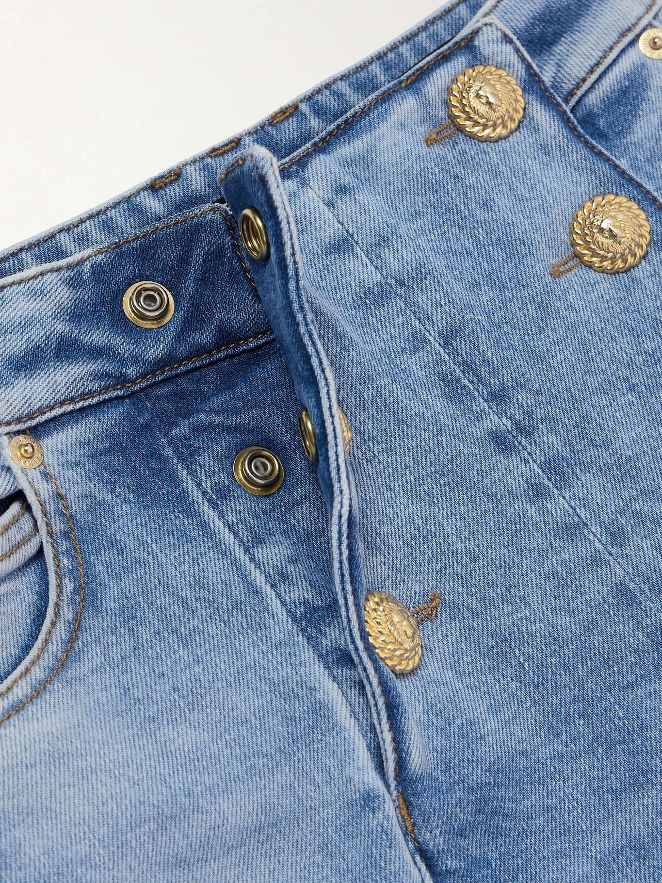 Embellished paneled high-rise skinny jeans Light denim - 4