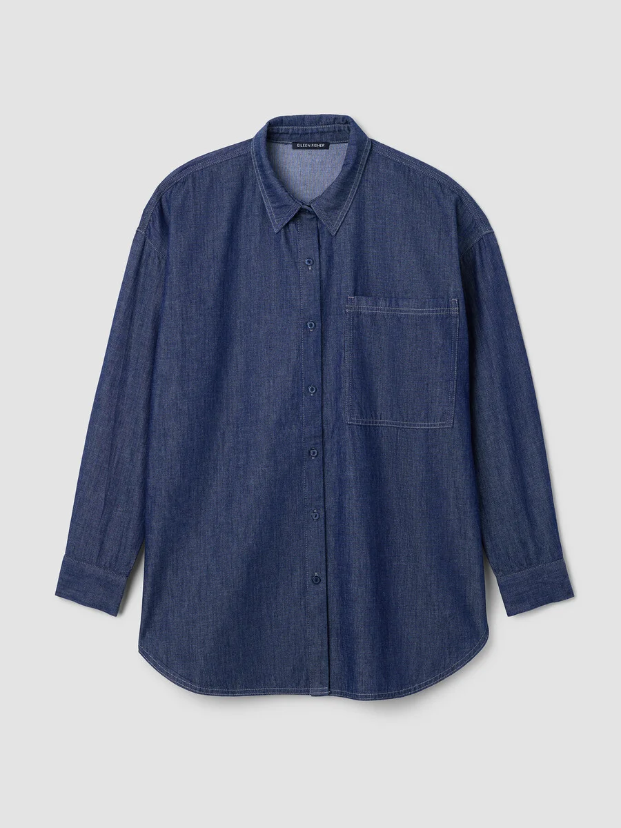 Lightweight Organic Cotton Denim Classic Collar Long Shirt - 1