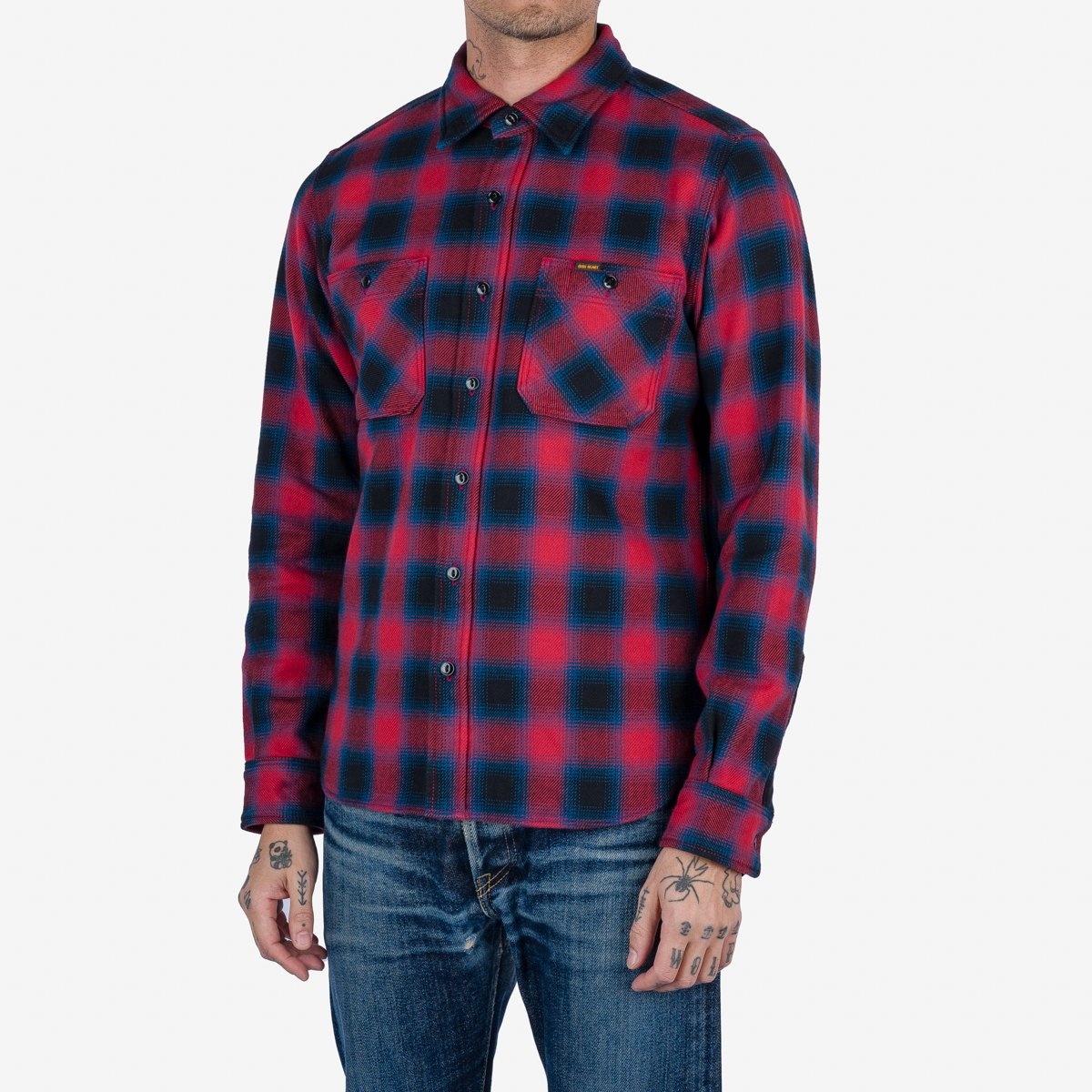 IHSH-379-RED Ultra Heavy Flannel Ombré Check Work Shirt - Red - 2
