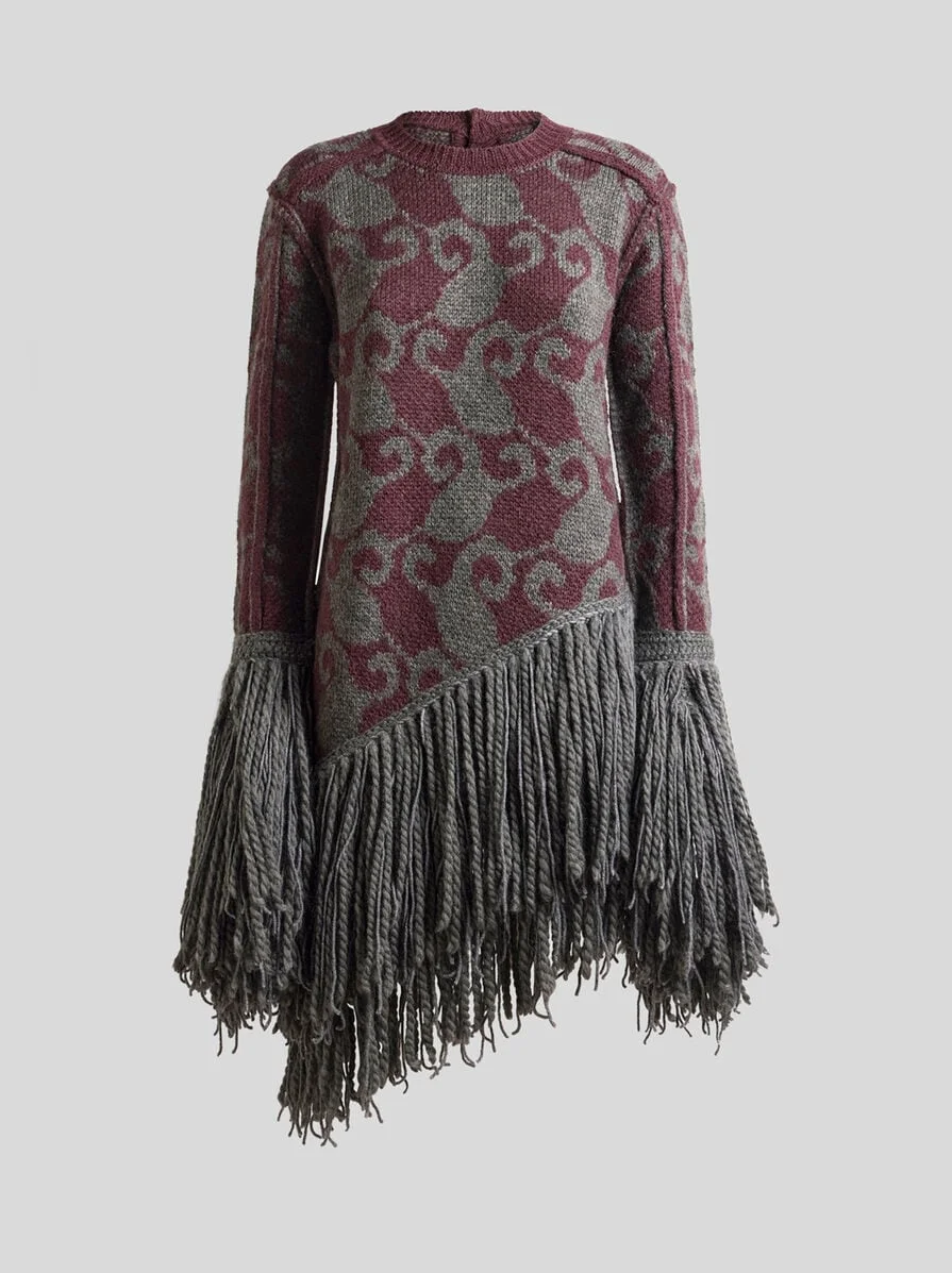 WOOL AND ALPACA JACQUARD MINI DRESS WITH FRINGING - 1