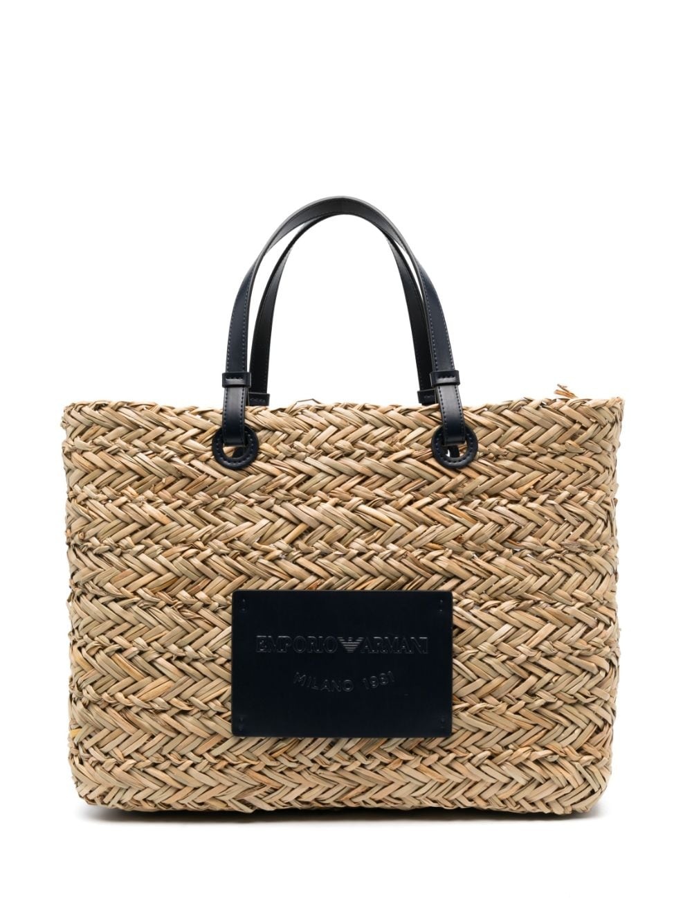 logo-patch woven-raffia tote beg - 1