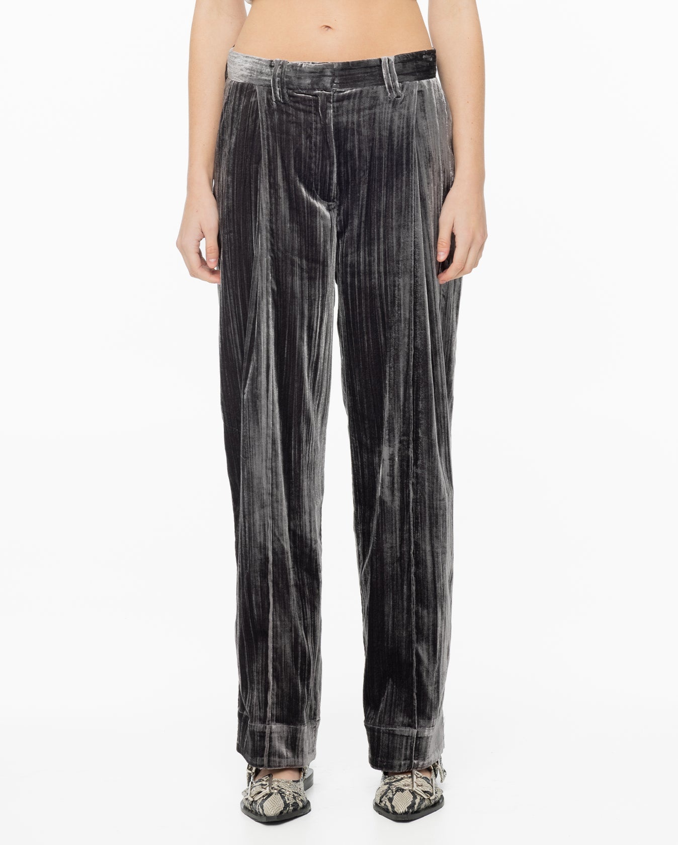 Stripe Velvet Relaxed Pleated Pants - Phantom - 1