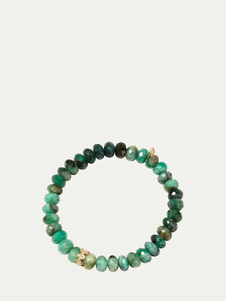 8mm Natural Emerald Bracelet with Marquise Evil Eye Rondelle - 1