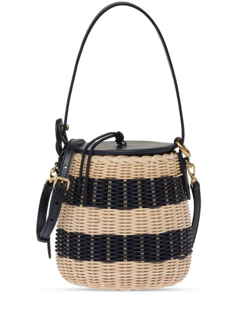 striped woven-wicker bucket bag - 1