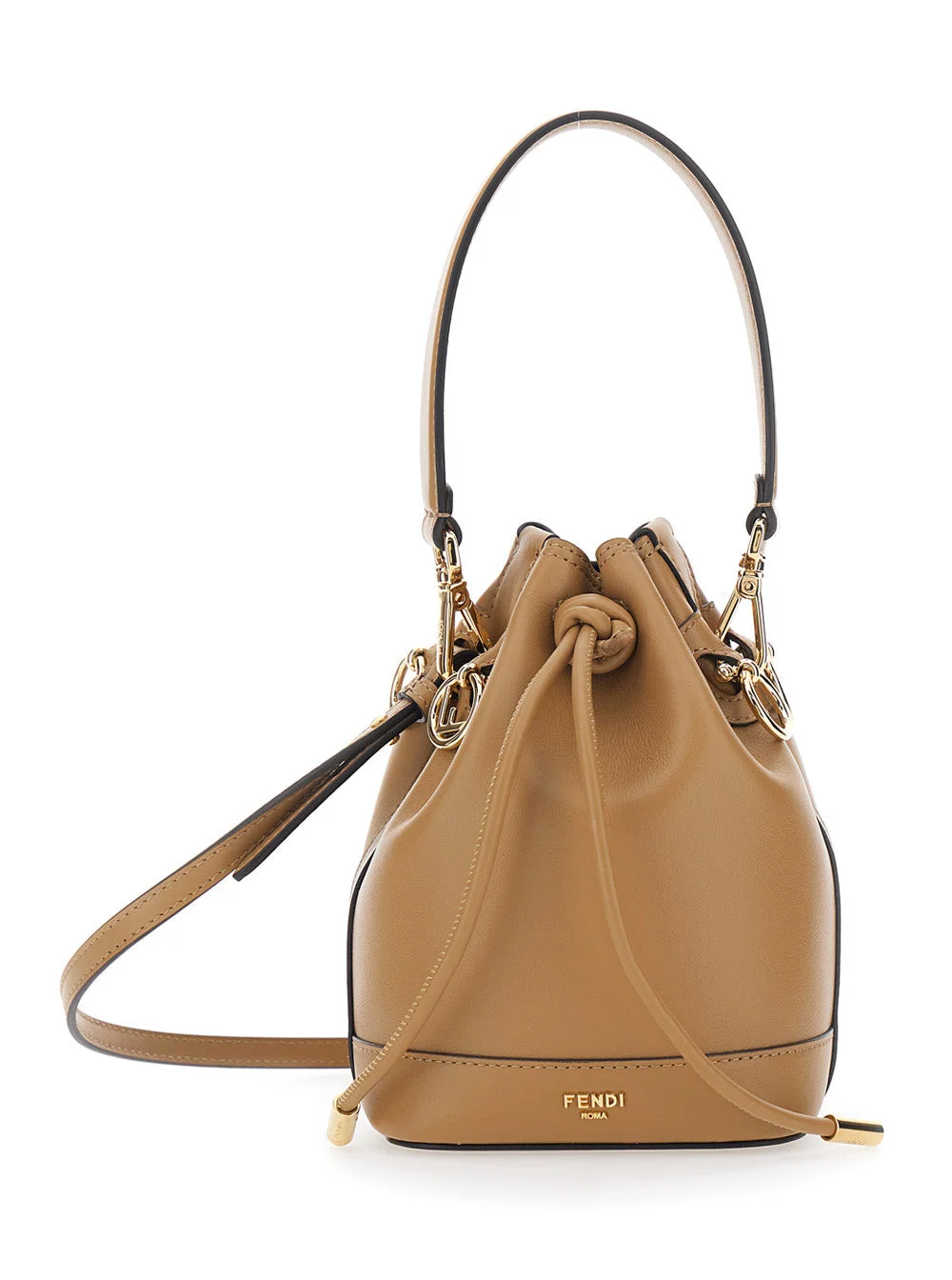 Fendi Women 'Mon Tresor Mini' Beige Handbag With Removable Shoulder Strap And Logo Lettering In Leat - 1