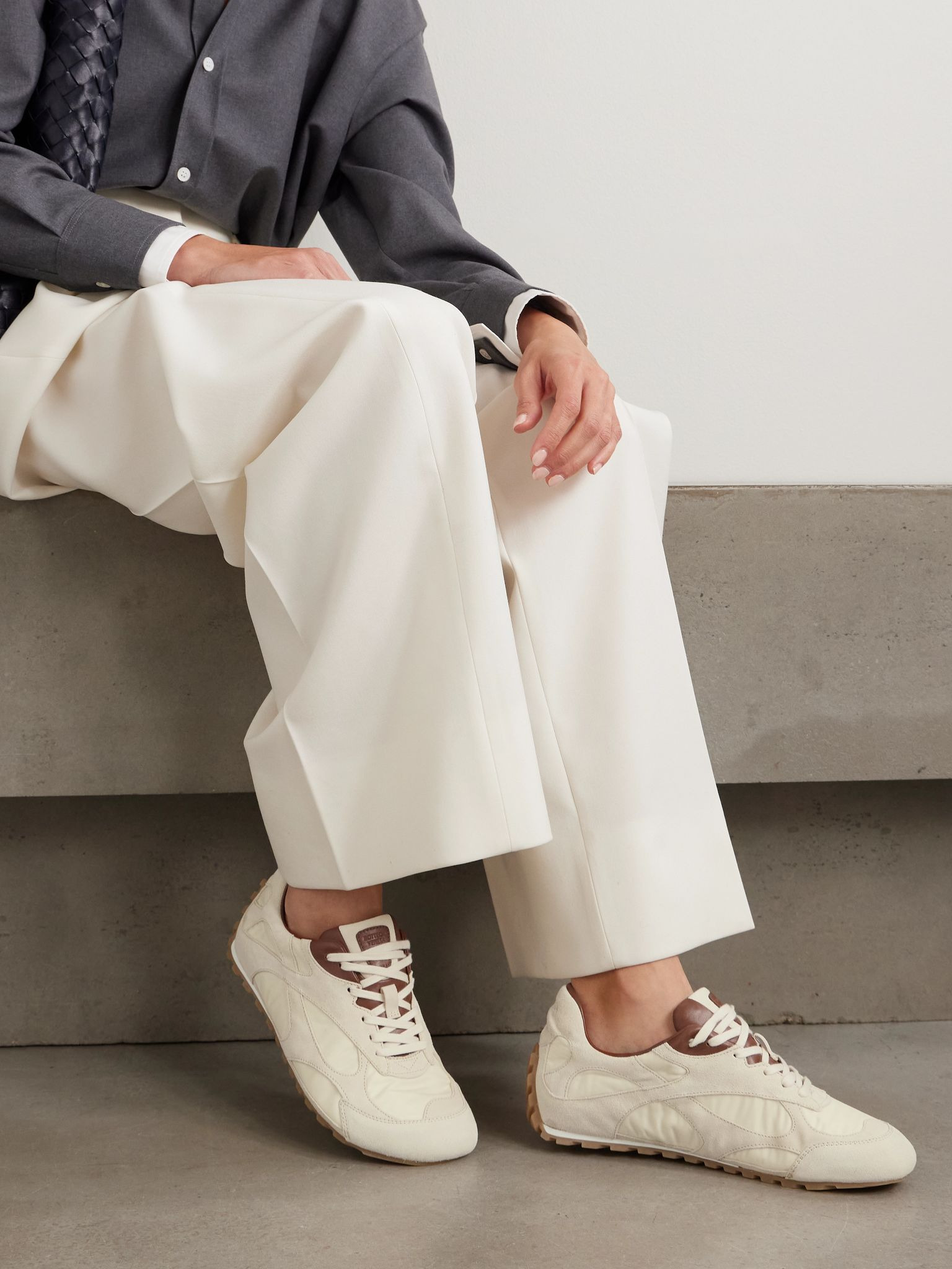 Orbit leather-trimmed suede and shell sneakers Off-white - 2
