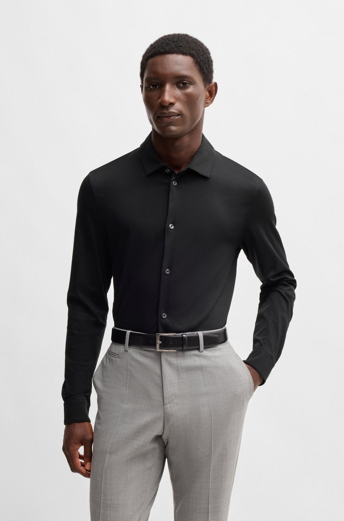 SLIM-FIT LONG-SLEEVED SHIRT IN MERCERIZED COTTON - 2