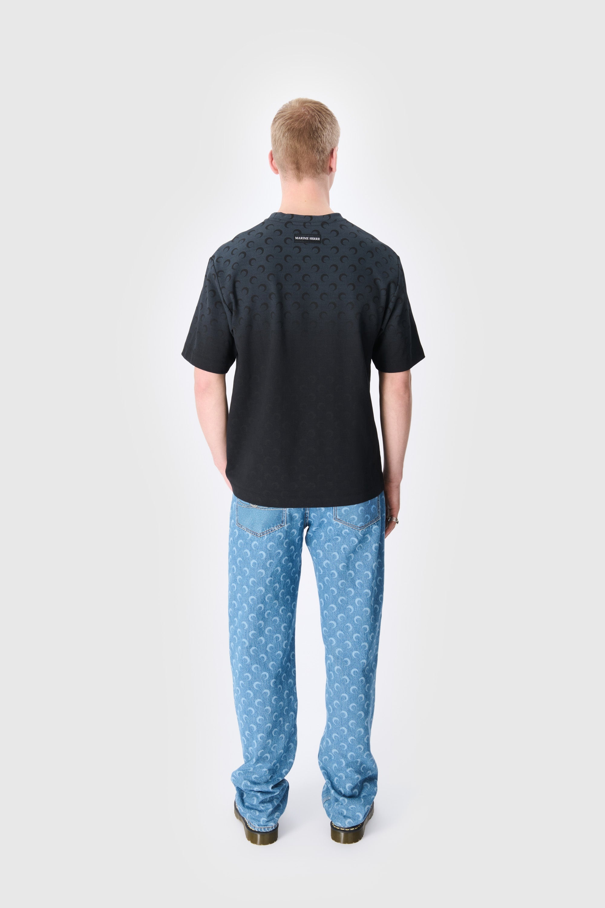 ☆ MARINE SERRE コットン JERSEY LOOSE FIT T-SHIRT 関送込 ★ Marine Serre Black Cotton Jersey Loose Fit T-Shirt Marine Serre