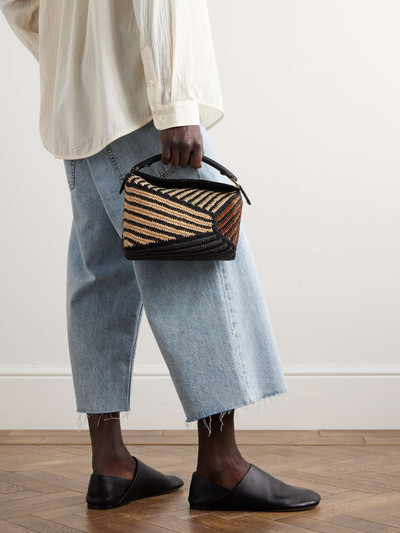 Loewe + Paula’s Ibiza Puzzle Edge Small Leather-Trimmed Striped Raffia Messenger Bag outlook