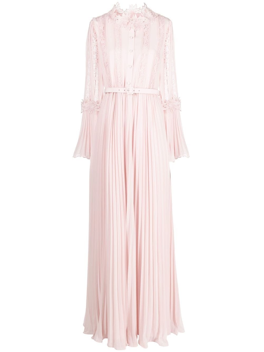 chiffon lace pleated long dress - 1