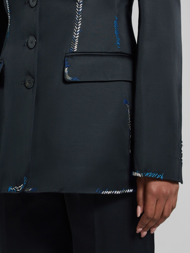 BLACK DUCHESSE SATIN JACKET WITH BEAD MENDING 5