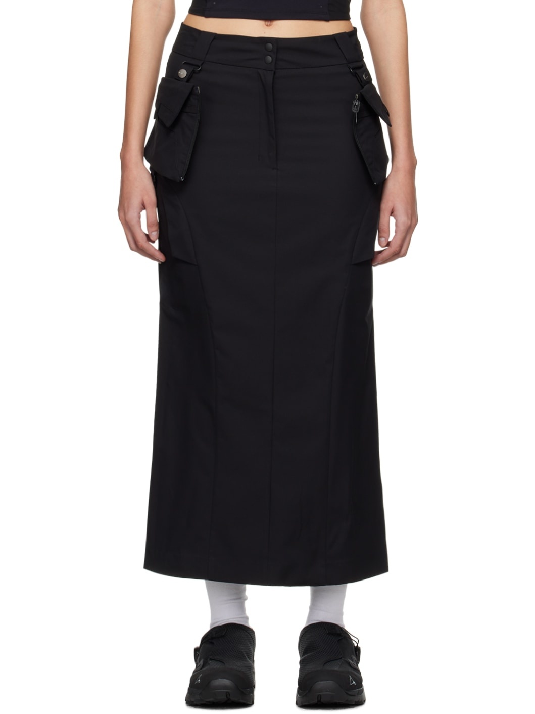 Black Cargo Midi Skirt - 1