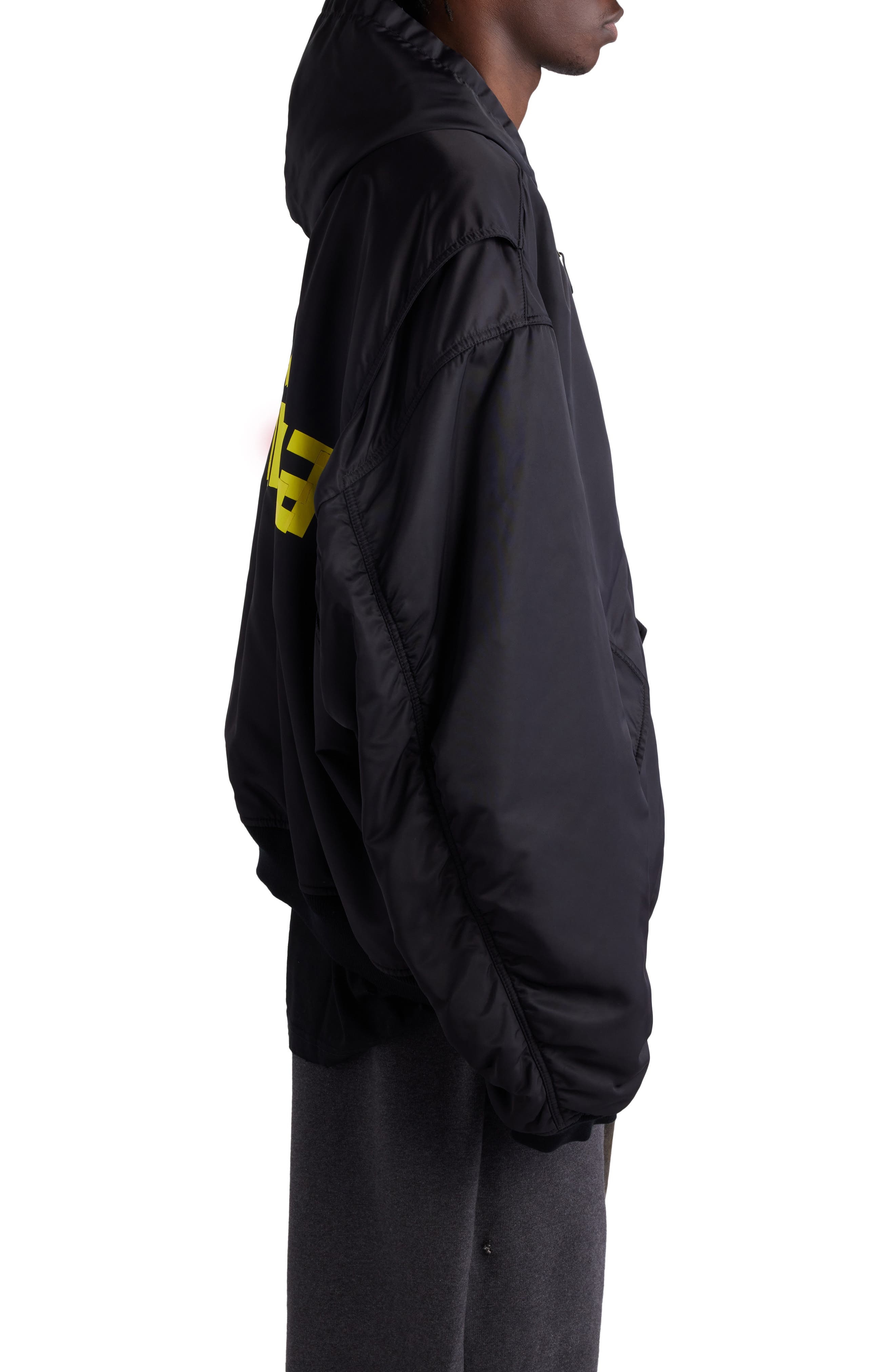 Tape Logo Oversize Hooded Bomber Jacket - 4