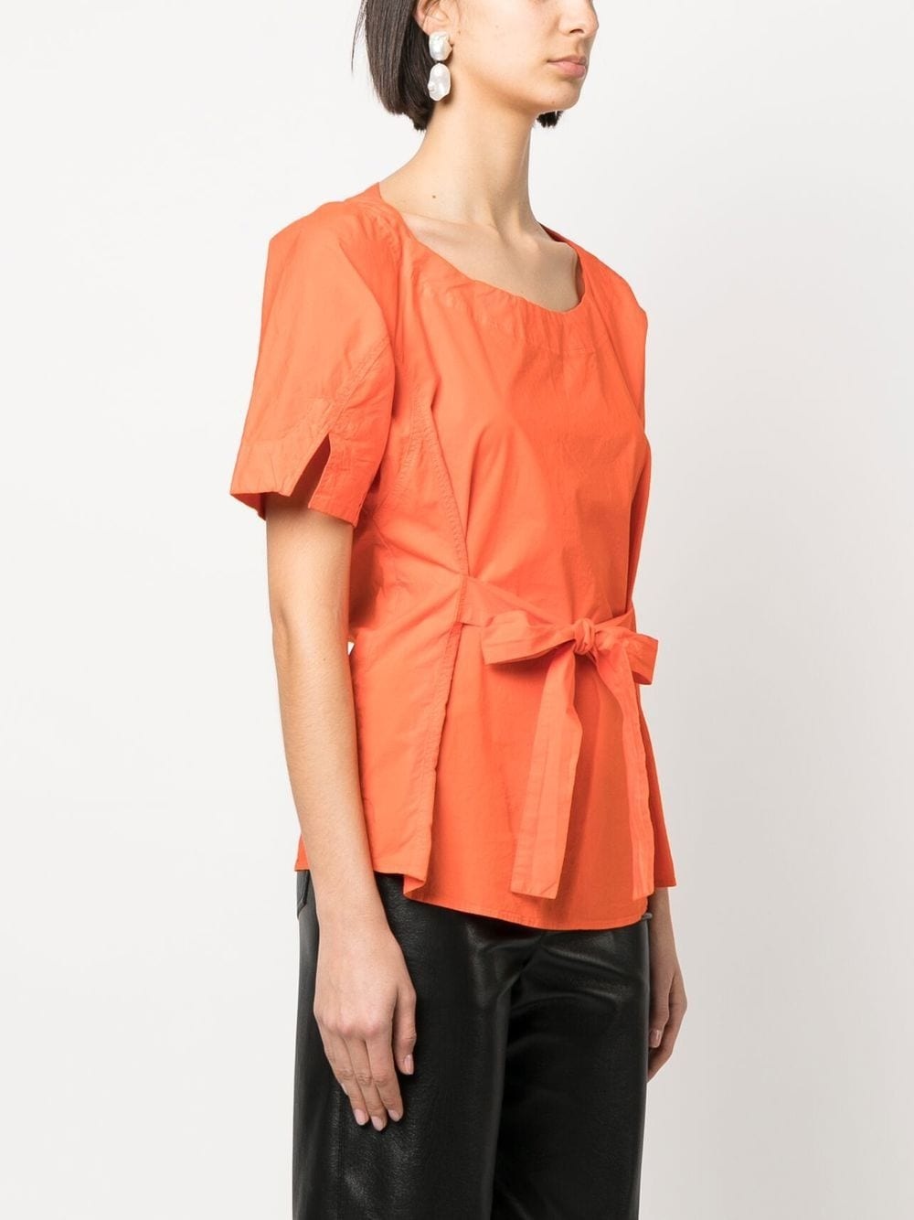 tied-waist short-sleeved blouse - 3