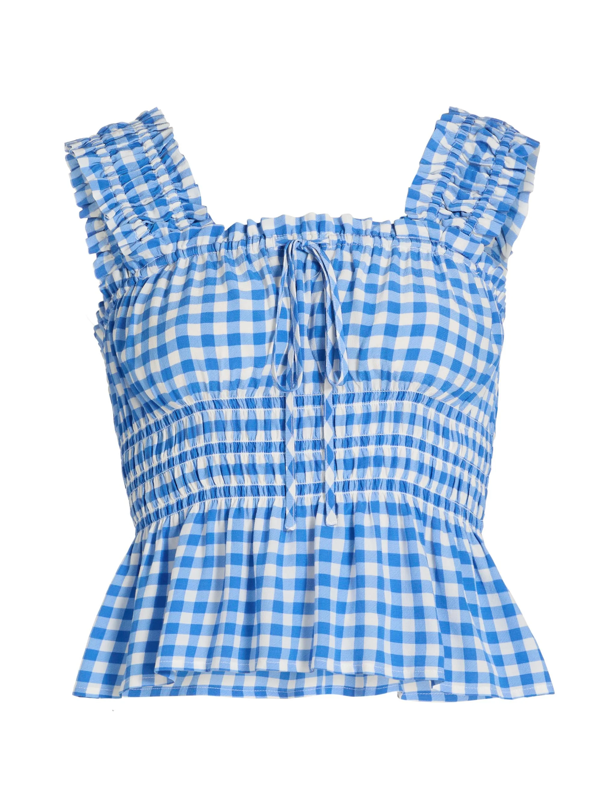 Women's Donna Peplum-Waist Sleevleless Gingham Crop Top - Azure Gingham - 1