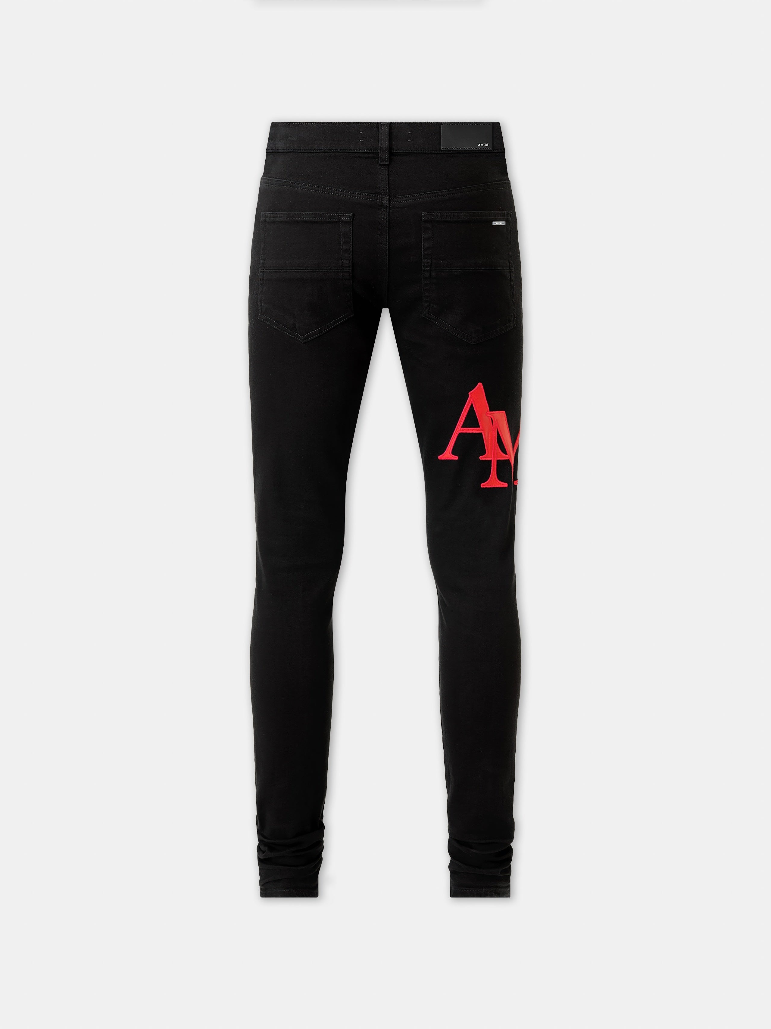 STAGGERED LOGO SKINNY JEAN- Black Red - 4