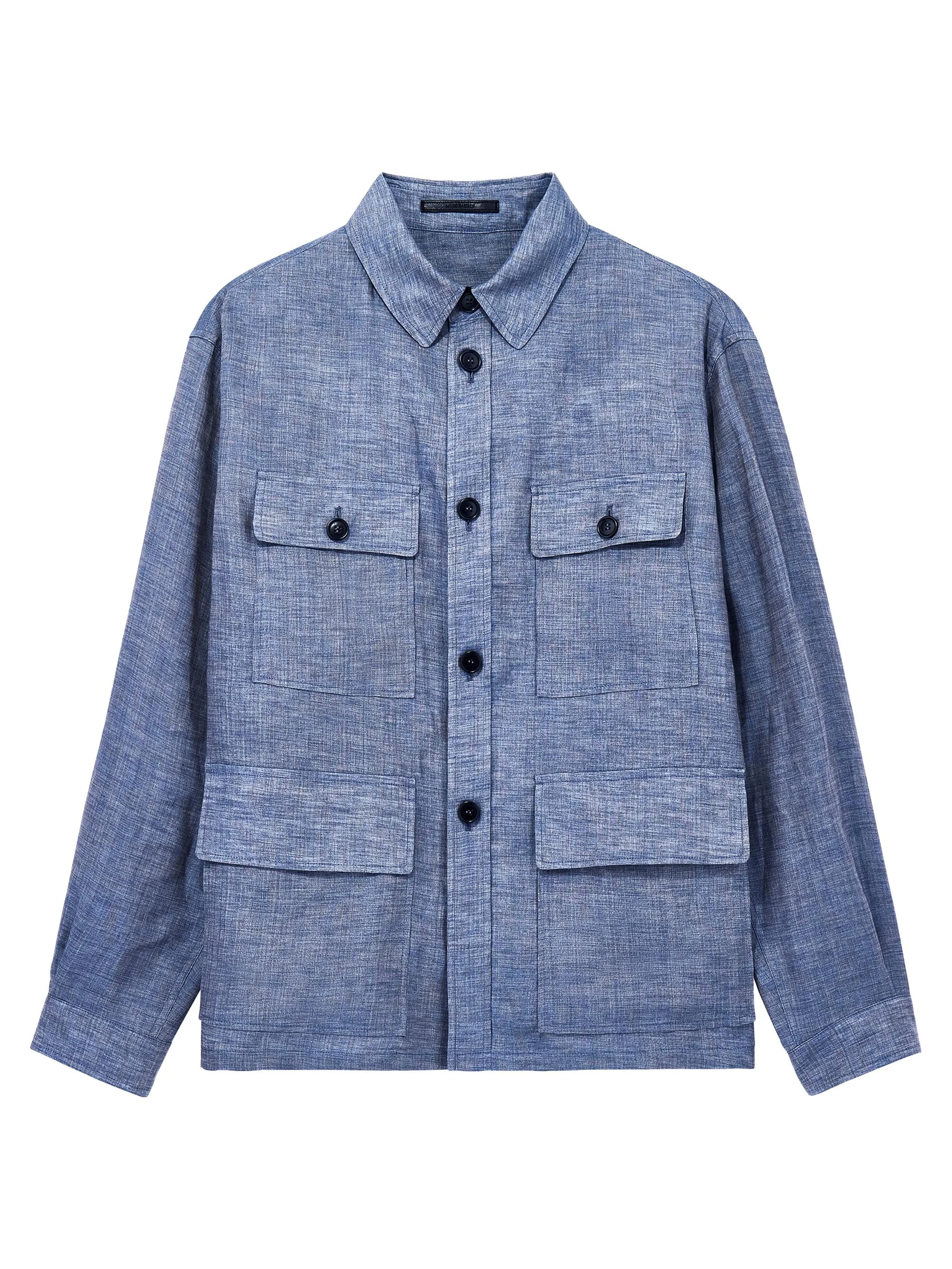 Men's Linen Field Jacket - Light Blue - 1