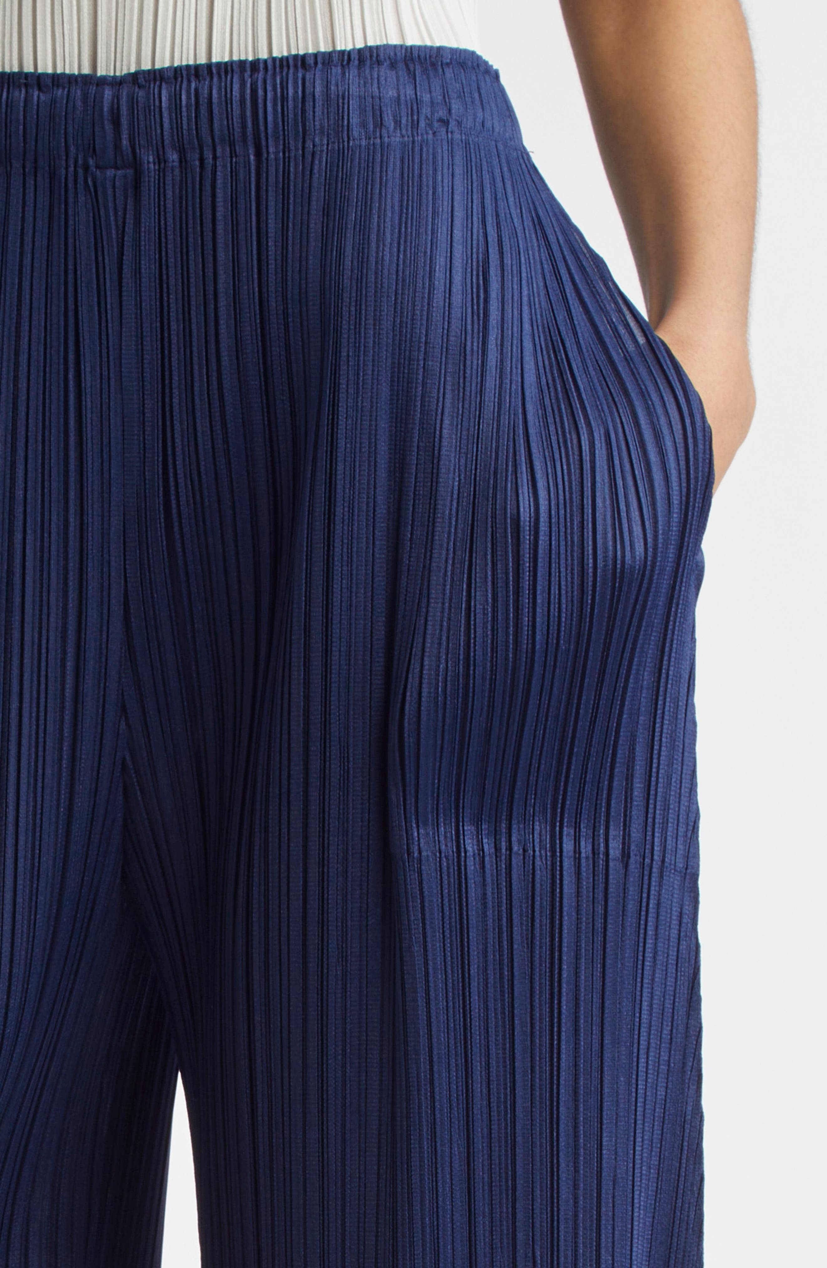 Pleats Please Issey Miyake Monthly Colors February Pleated Crop Wide Leg Pants in Navy at Nordstrom - 5