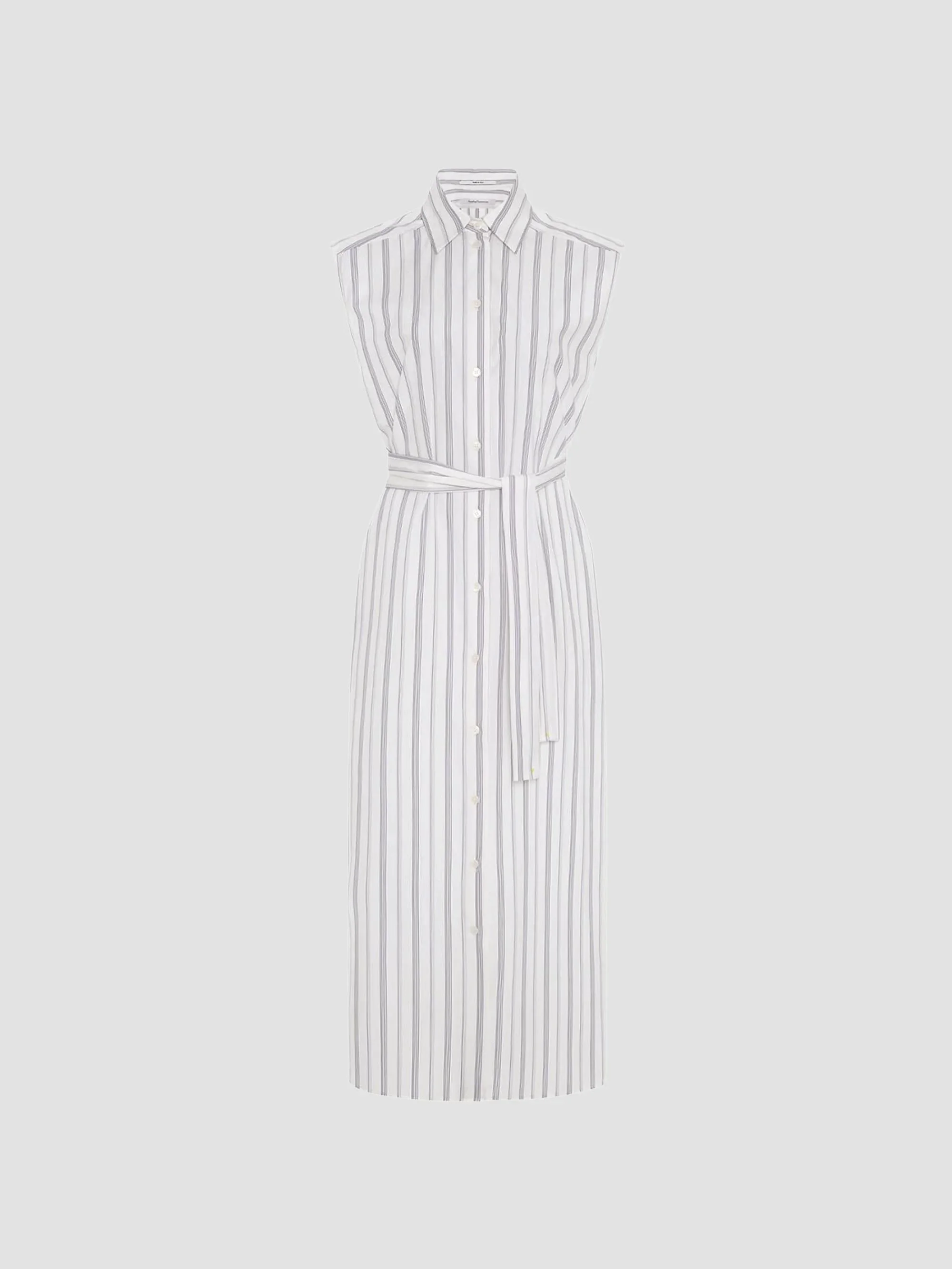 Women's Sleeveless Pleat Back Tie Dress - White Navy Stripe - 1