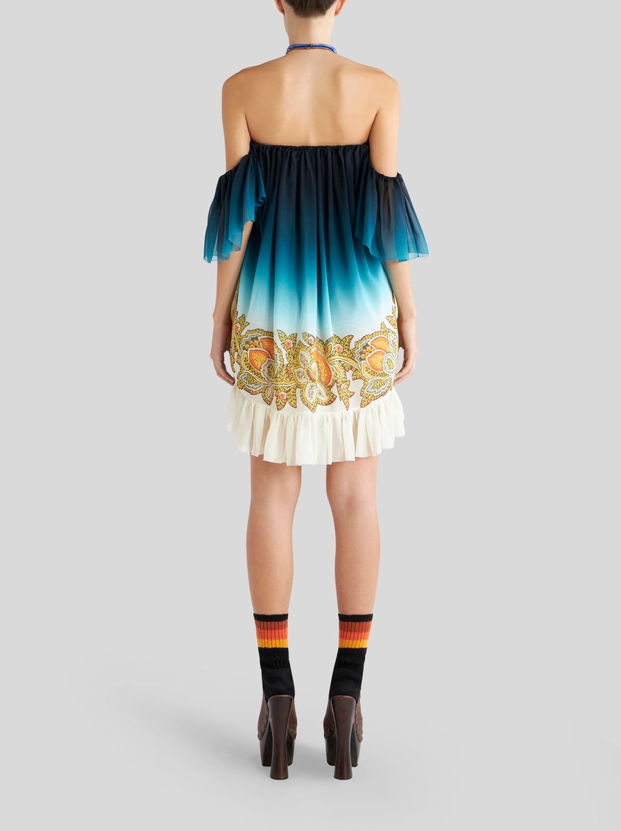 COLOUR SHADED SHORT GEORGETTE DRESS WITH RUCHES - 4