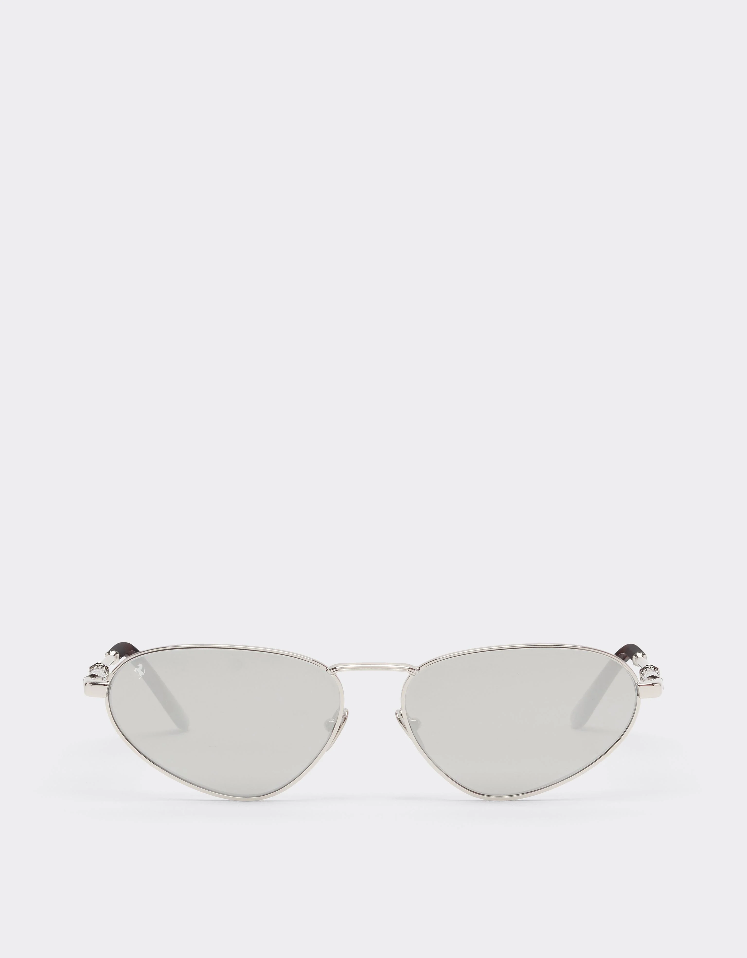 Polished silver metal sunglasses with light grey lenses with a silver mirror finish - 1
