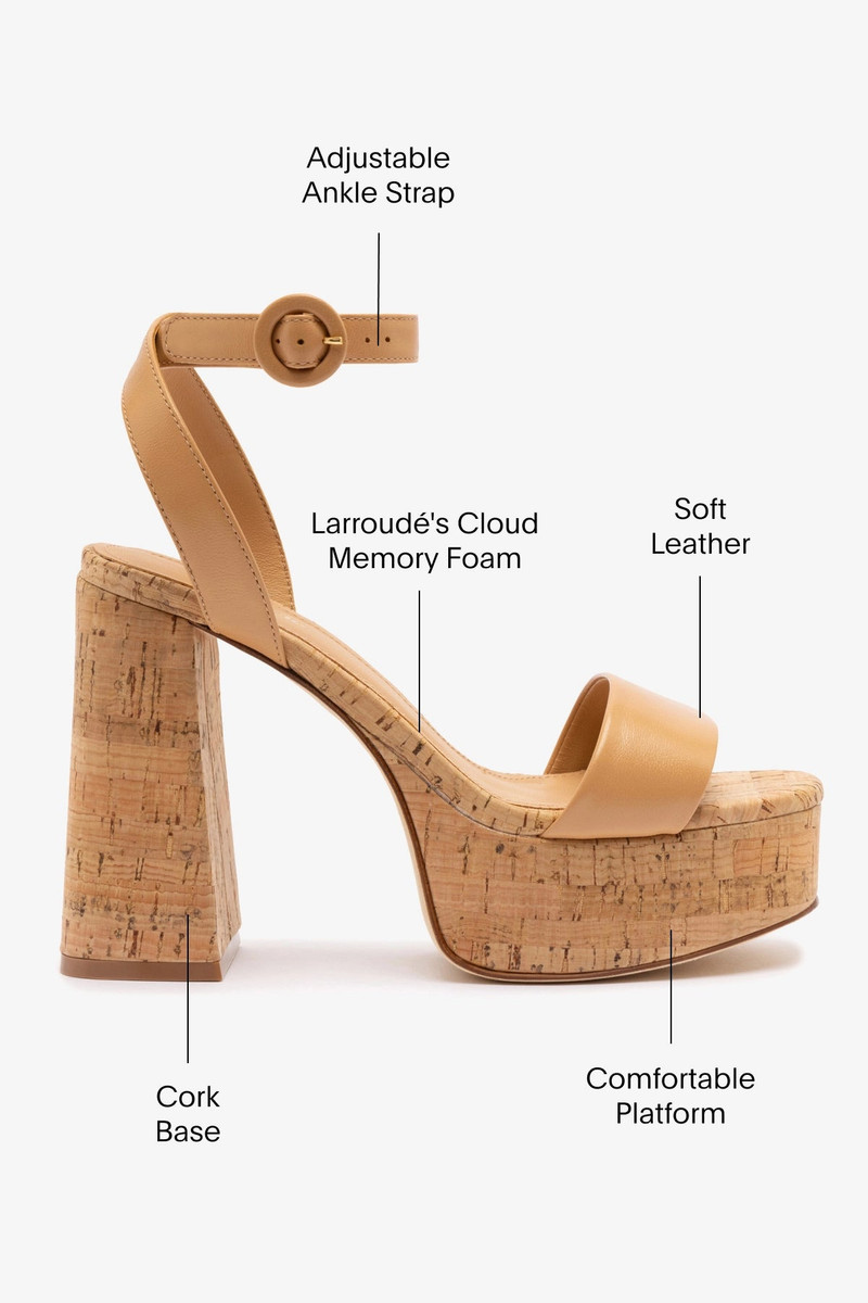 Dolly Sandal In Tan Leather and Natural Cork 4