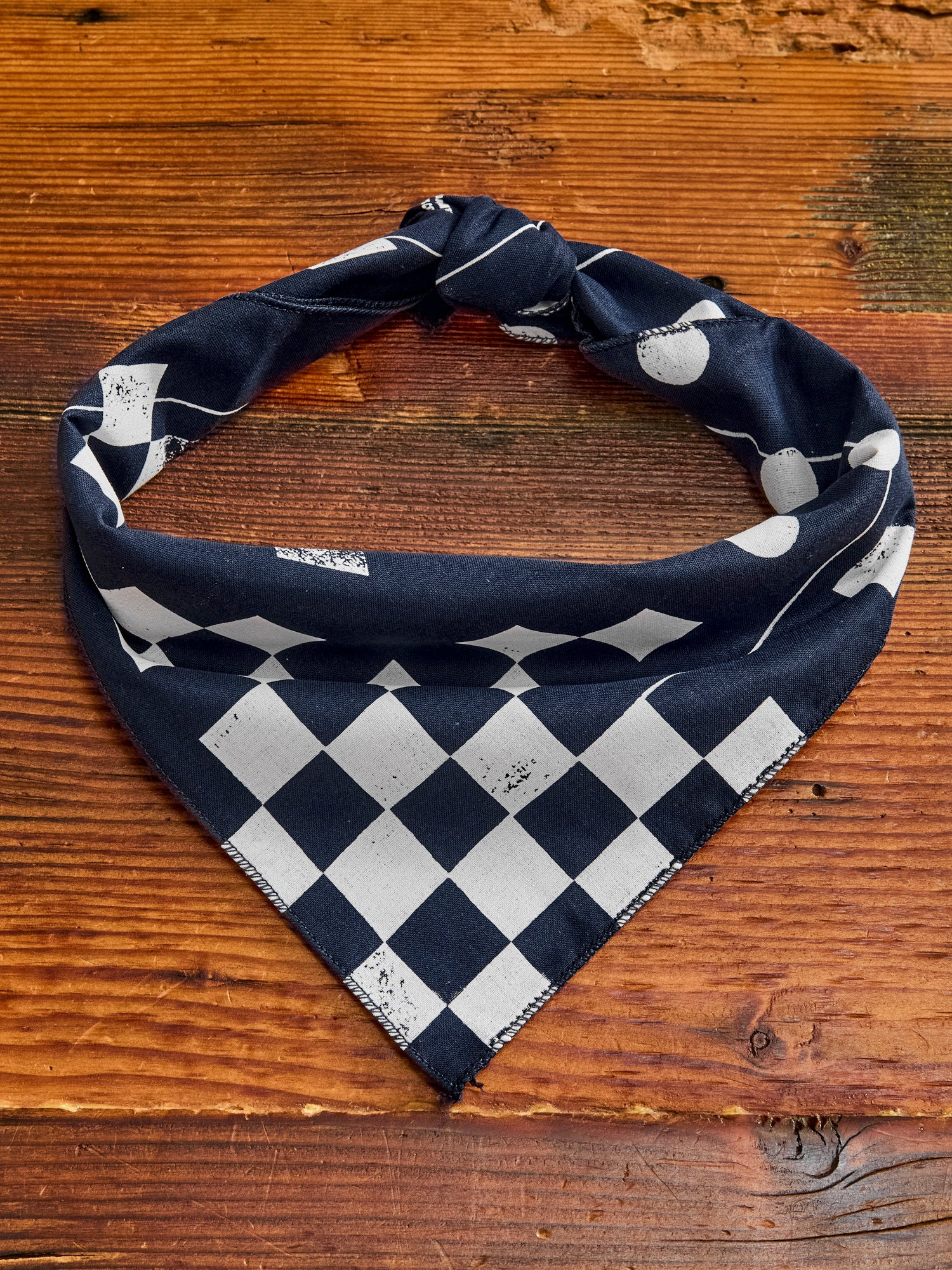 Engineered Garments Printed Bandana in Navy Geometry