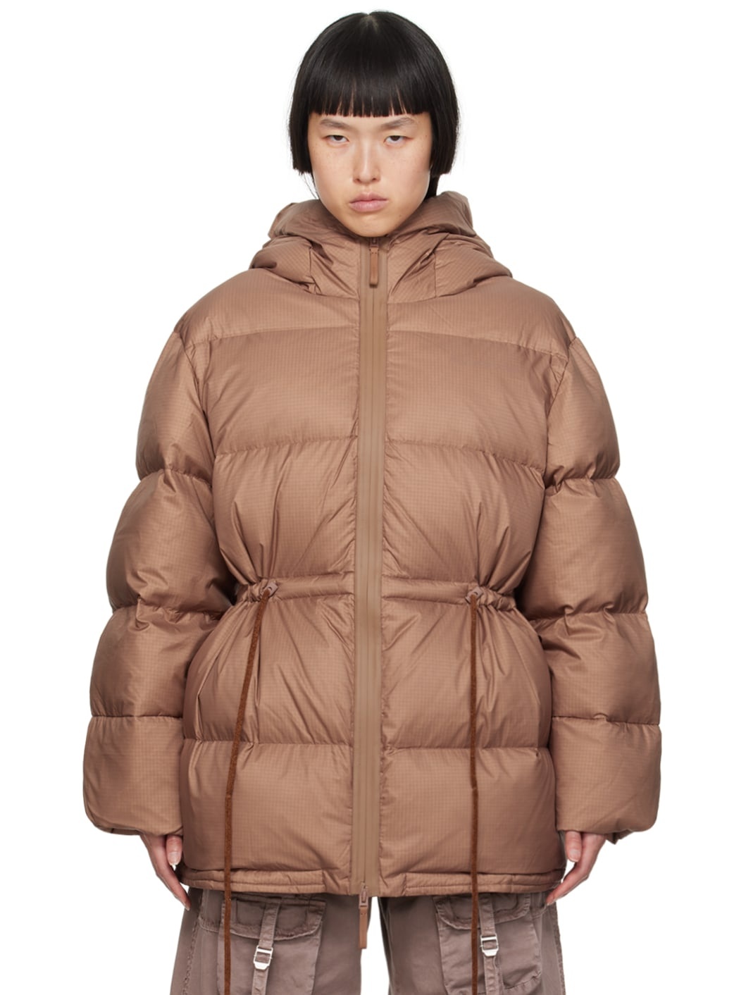 Brown Hooded Down Jacket - 1