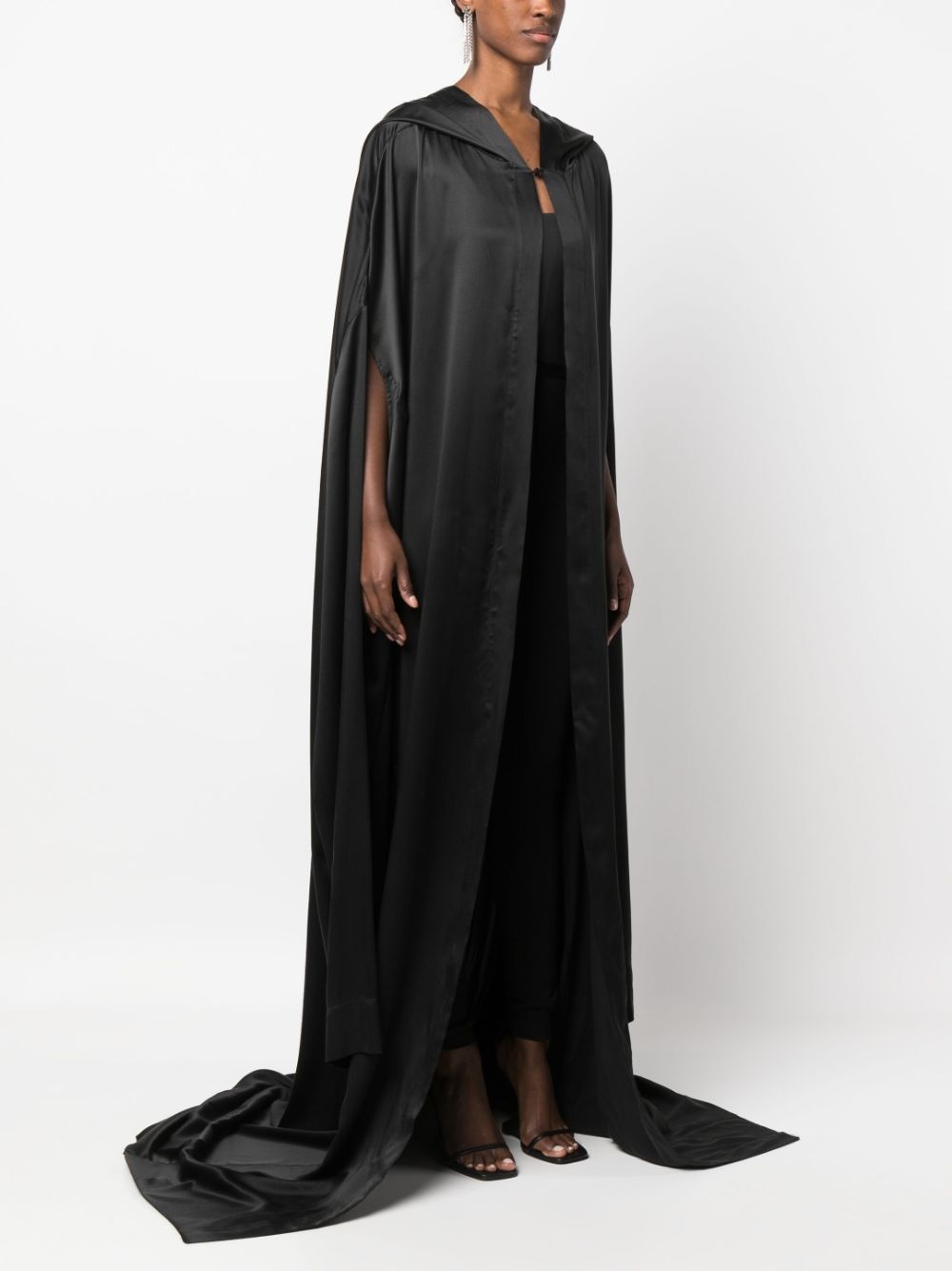 hooded silk-satin gown - 3