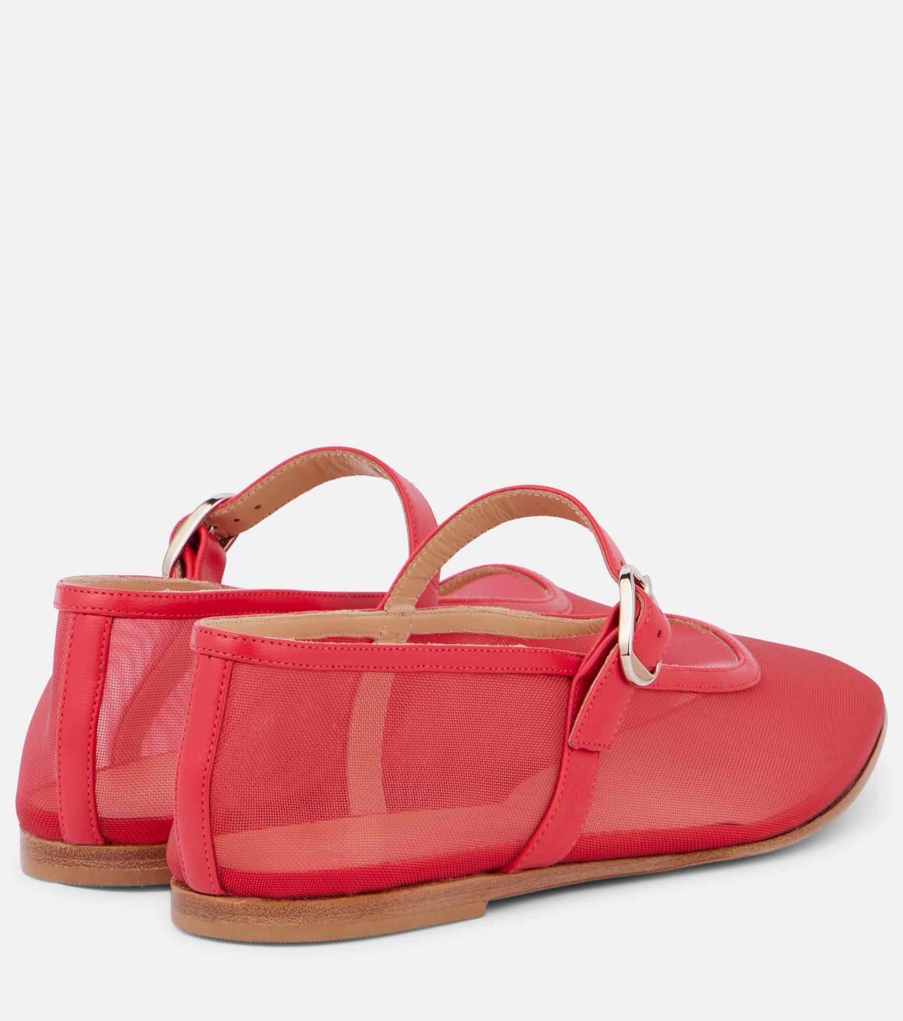 Leather-trimmed mesh Mary Jane flats - 2