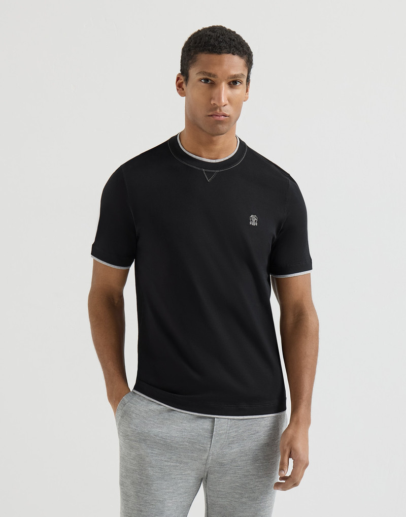 Cotton jersey crew neck T-shirt with logo and faux-layering 2