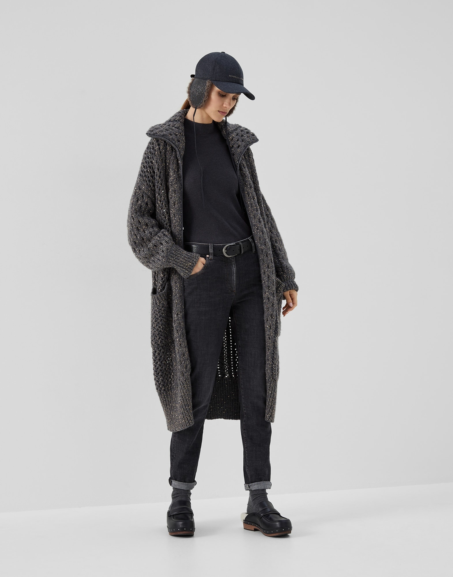 Dazzling Irish Cables long cardigan in cashmere Feather yarn - 5