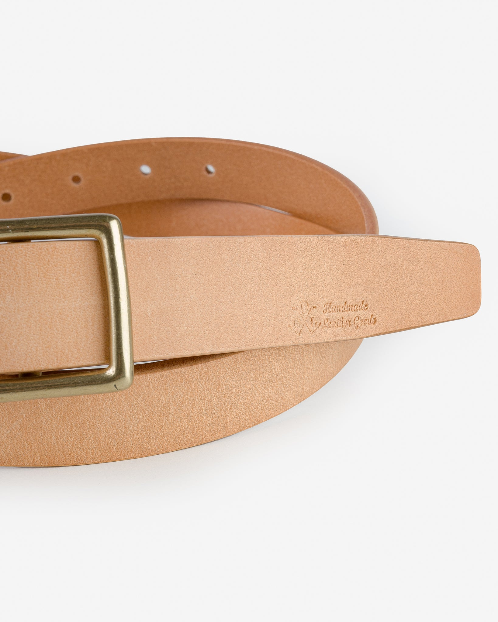 OGL-BELT-SQ-NAT OGL Square Brass ‘Prongless’ Buckle Leather Belt - Natural - 5