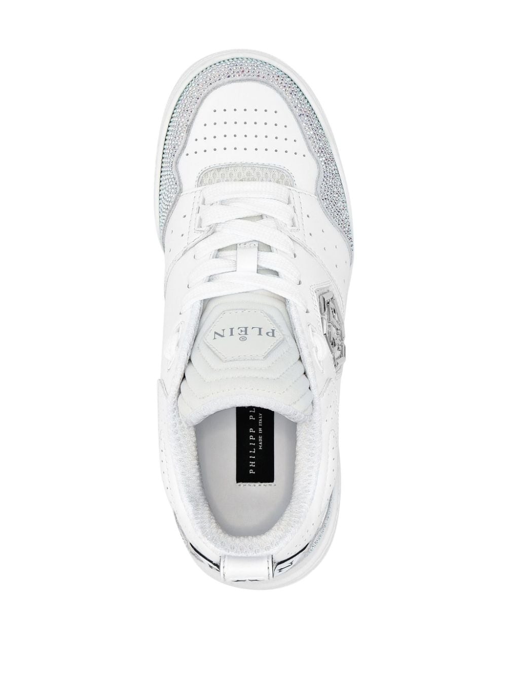 crystal-embellished leather sneakers - 3