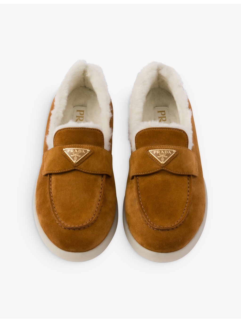 Triangle-plaque suede and shearling loafers - 3