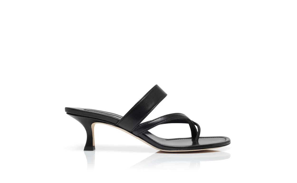 Black Nappa Leather Mules - 1