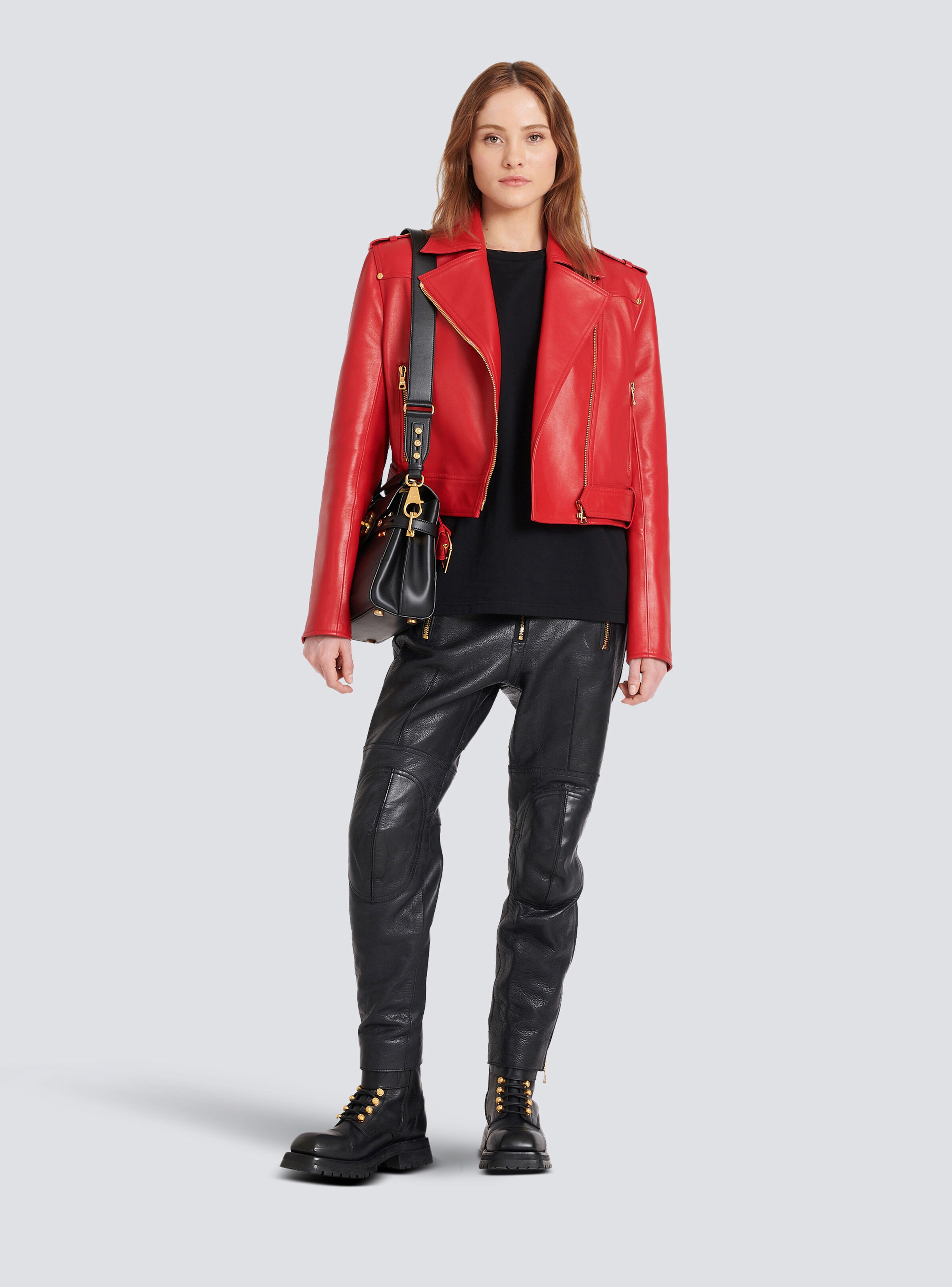 Cropped leather biker jacket - 2