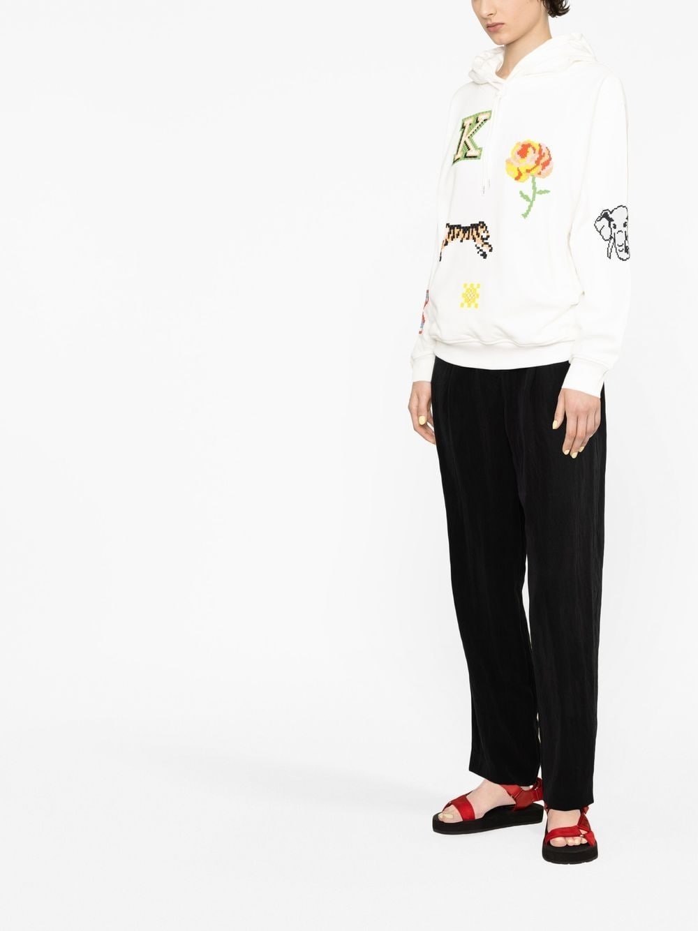 graphic print drawstring hoodie - 3