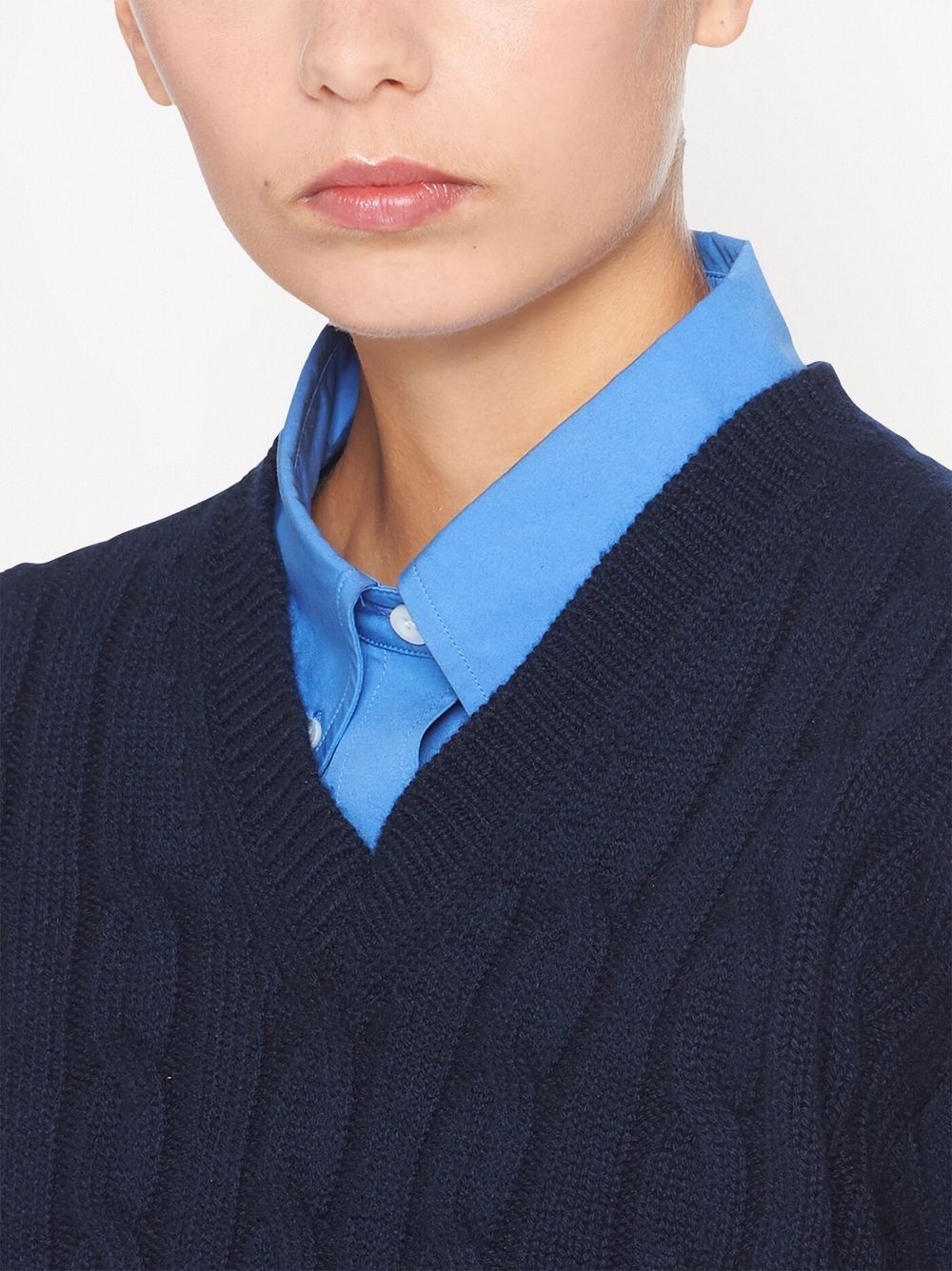 cable knit cashmere V-neck jumper - 5