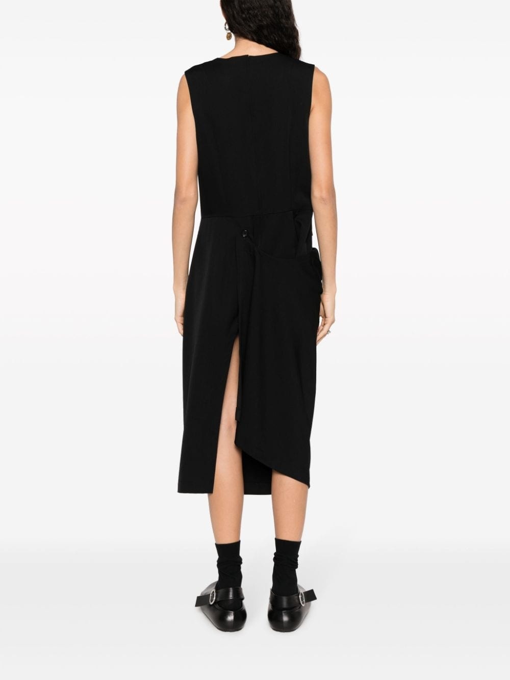sleeveless draped wool dress - 7
