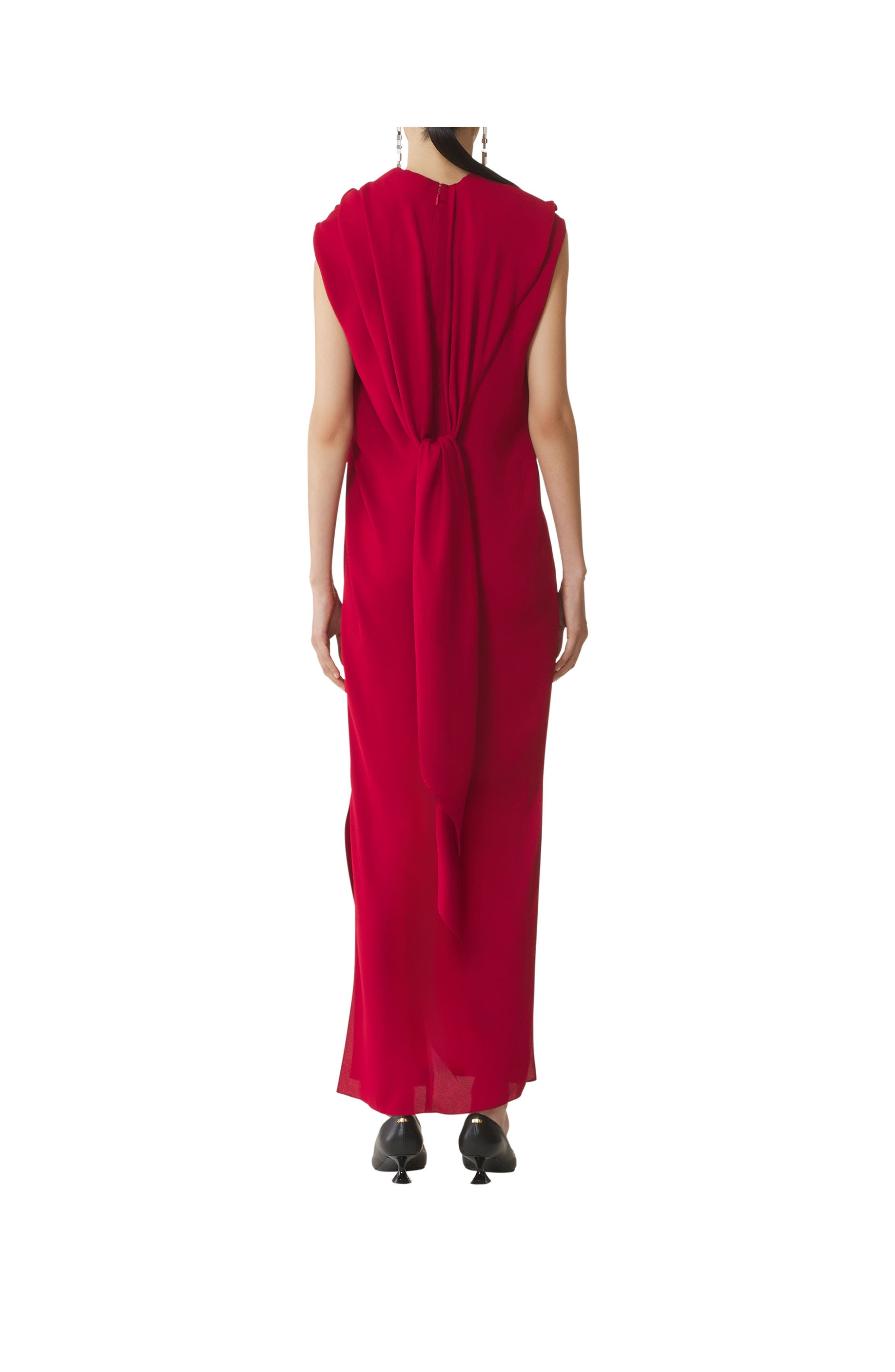 Lanvin Long Knotted Dress In Satin in Red Anemone at Nordstrom - 4