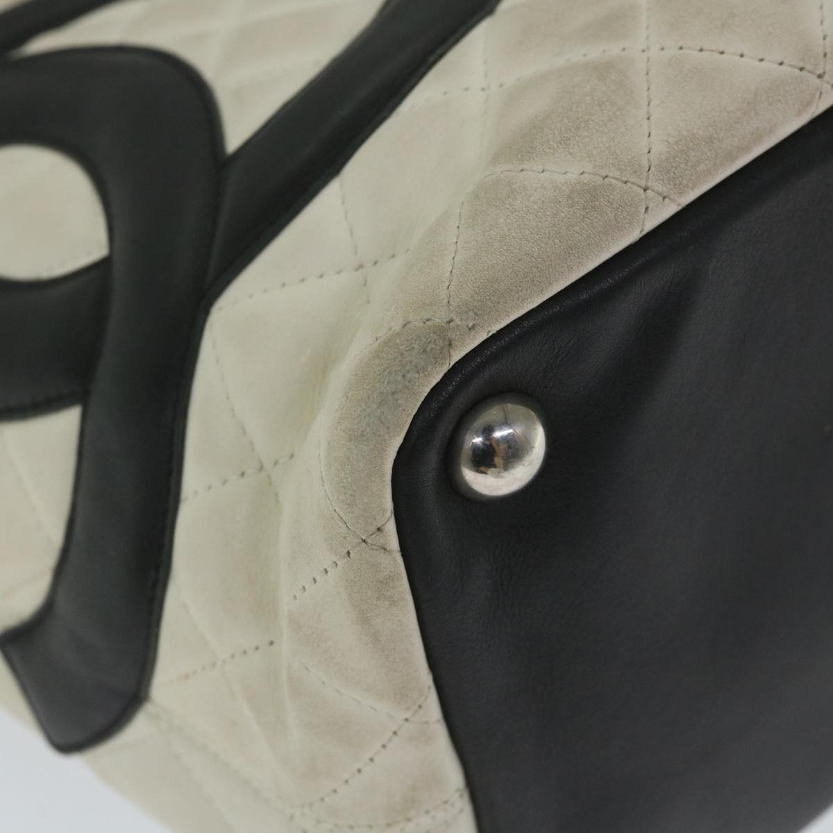 CHANEL Cambon Line Tote Bag Leather White CC - 13