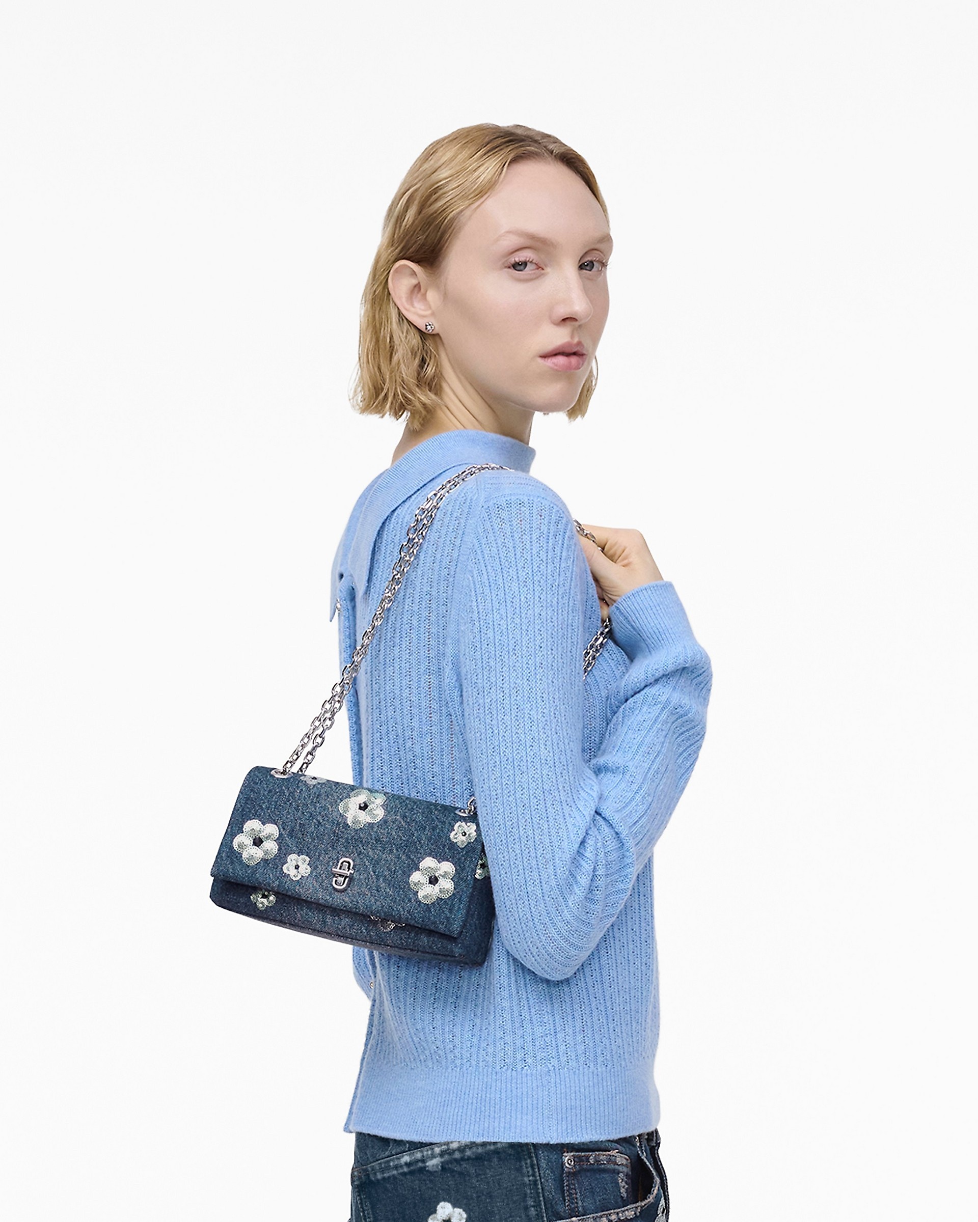 THE SEQUIN DAISY DENIM DUAL CHAIN MINI BAG - 2