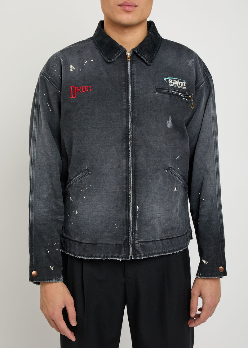 SAINT M×××××× Saint Mxxxxxx Drug Work Embroidered Distressed Cotton Jacket outlook
