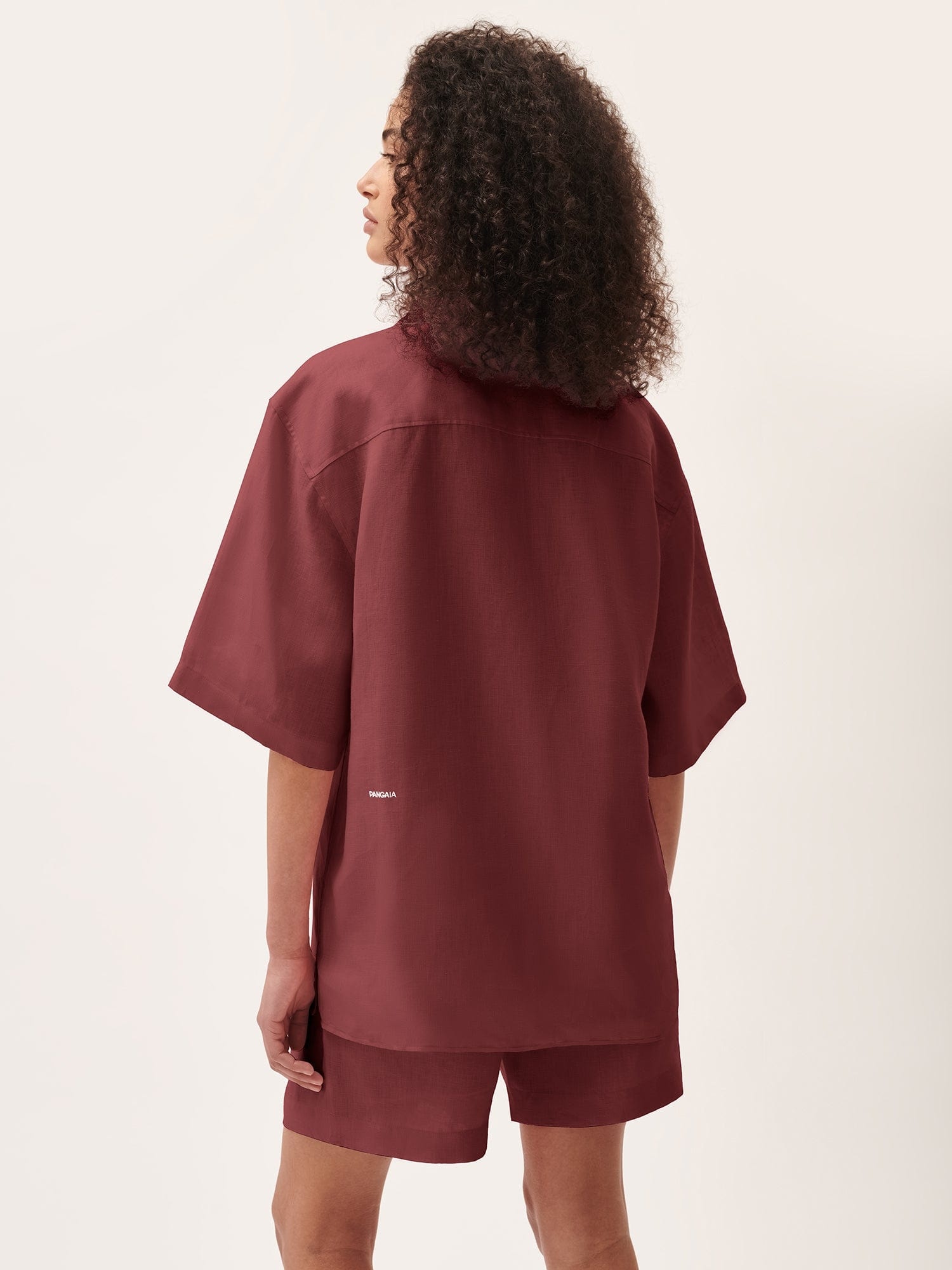 Womens DNA Linen Camp Collar Shirt - Garnet Red - 3