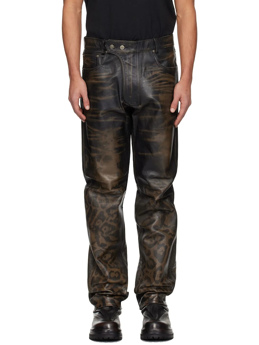 Black & Brown 424 Fivepocket Rub Off Leather Pants - 1