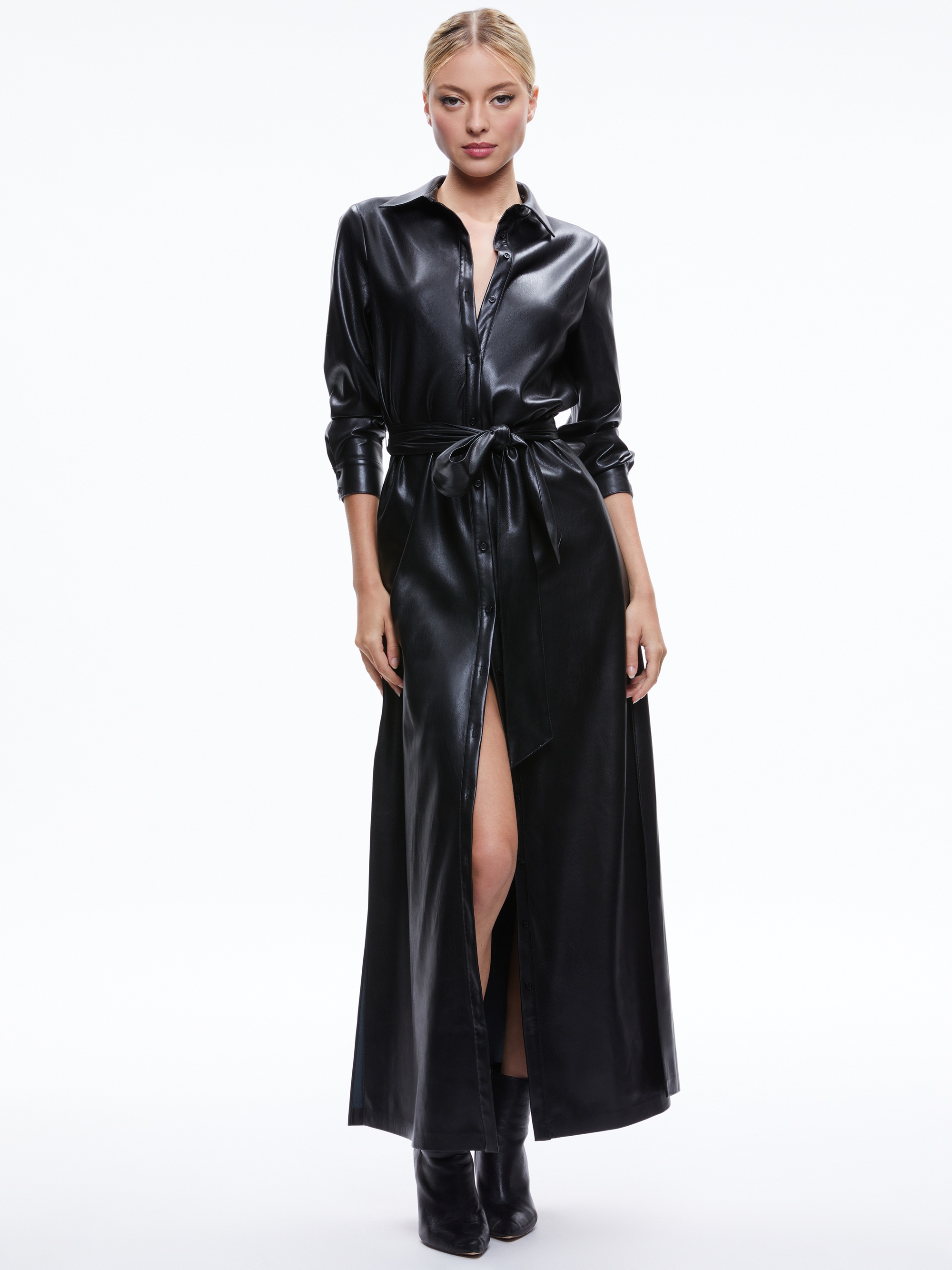 CHASSIDY VEGAN LEATHER MAXI SHIRT DRESS - 2