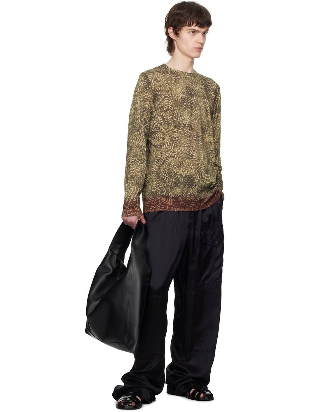 Khaki Printed Cotton T-shirt - 4