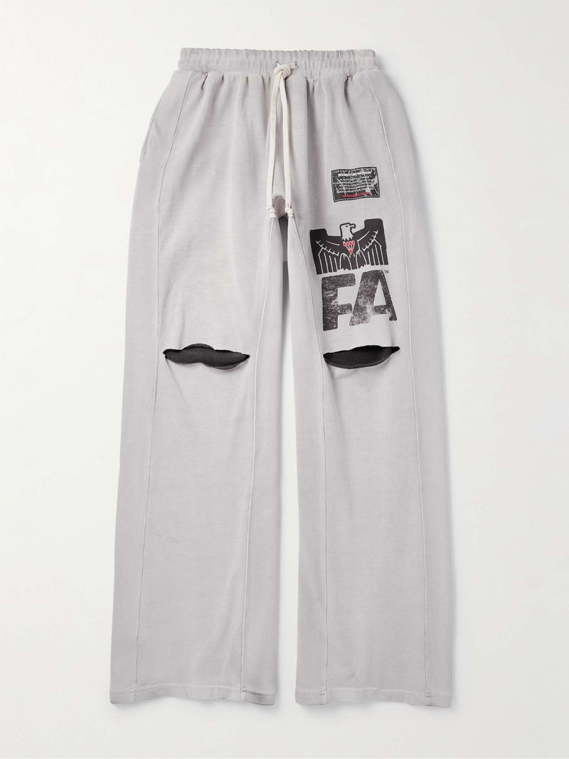 Flag Faster Wide-Leg Distressed Printed Cotton-Jersey Sweatpants - 1