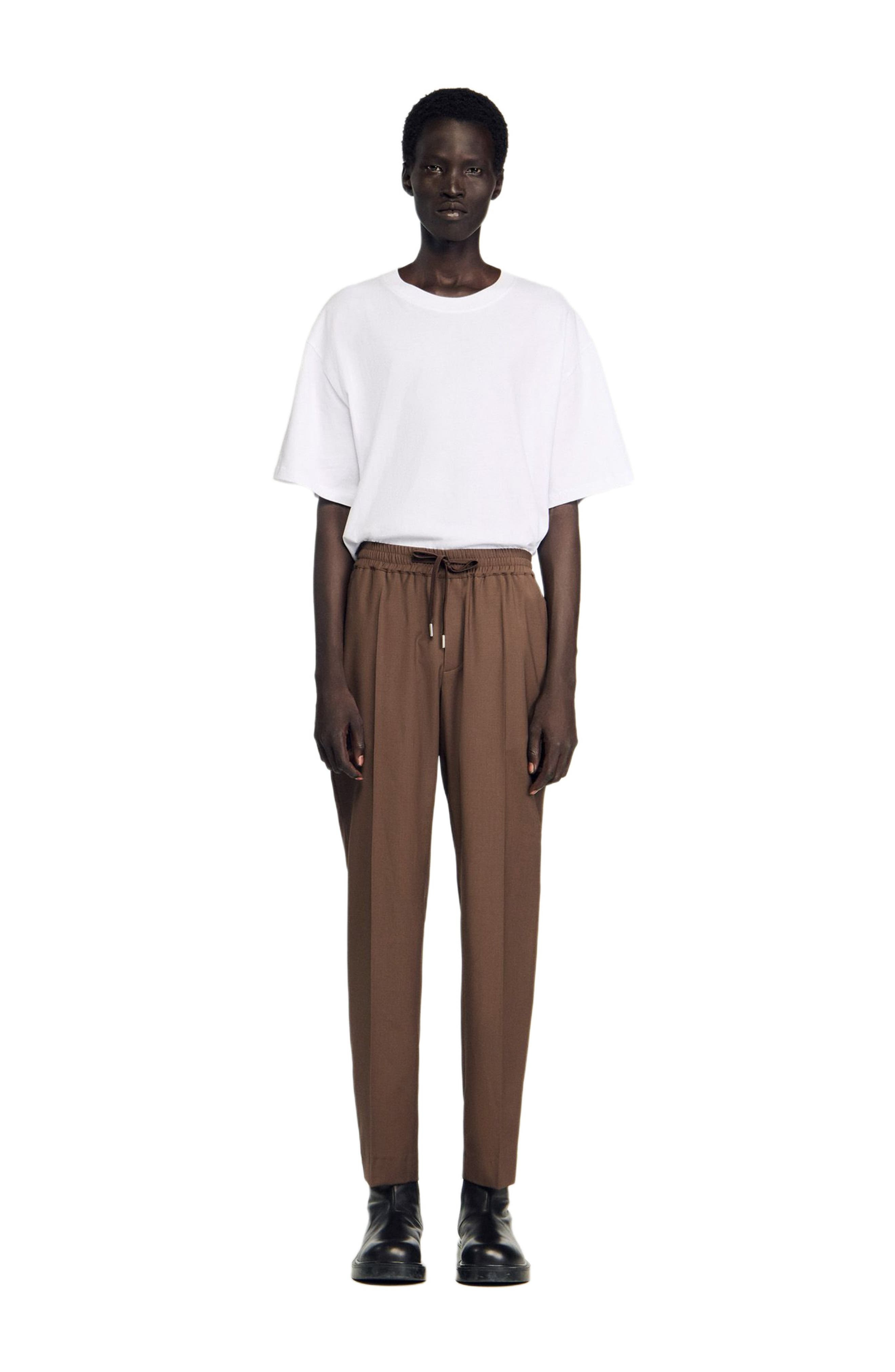 SANDRO Elasticated straight-leg trousers in Tobacco Brown at Nordstrom - 2